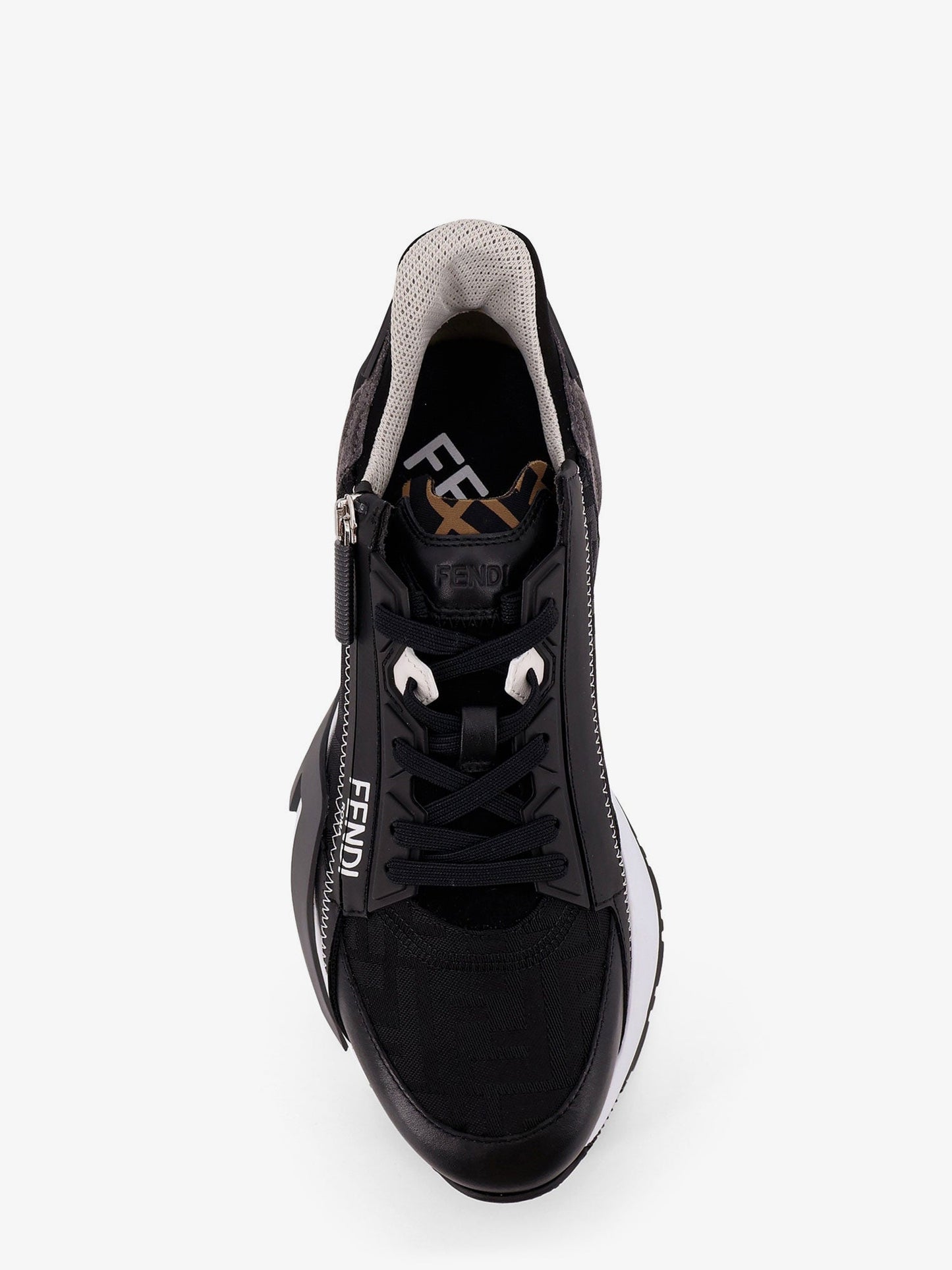 Fendi Leather Flow Sneakers With Ff Jacquard Fabric Inserts