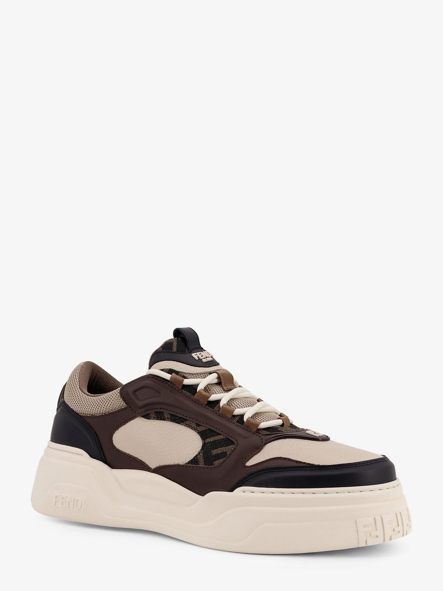 Fendi Fendi Force Leather Sneakers With Ff Jacquard Fabric Inserts