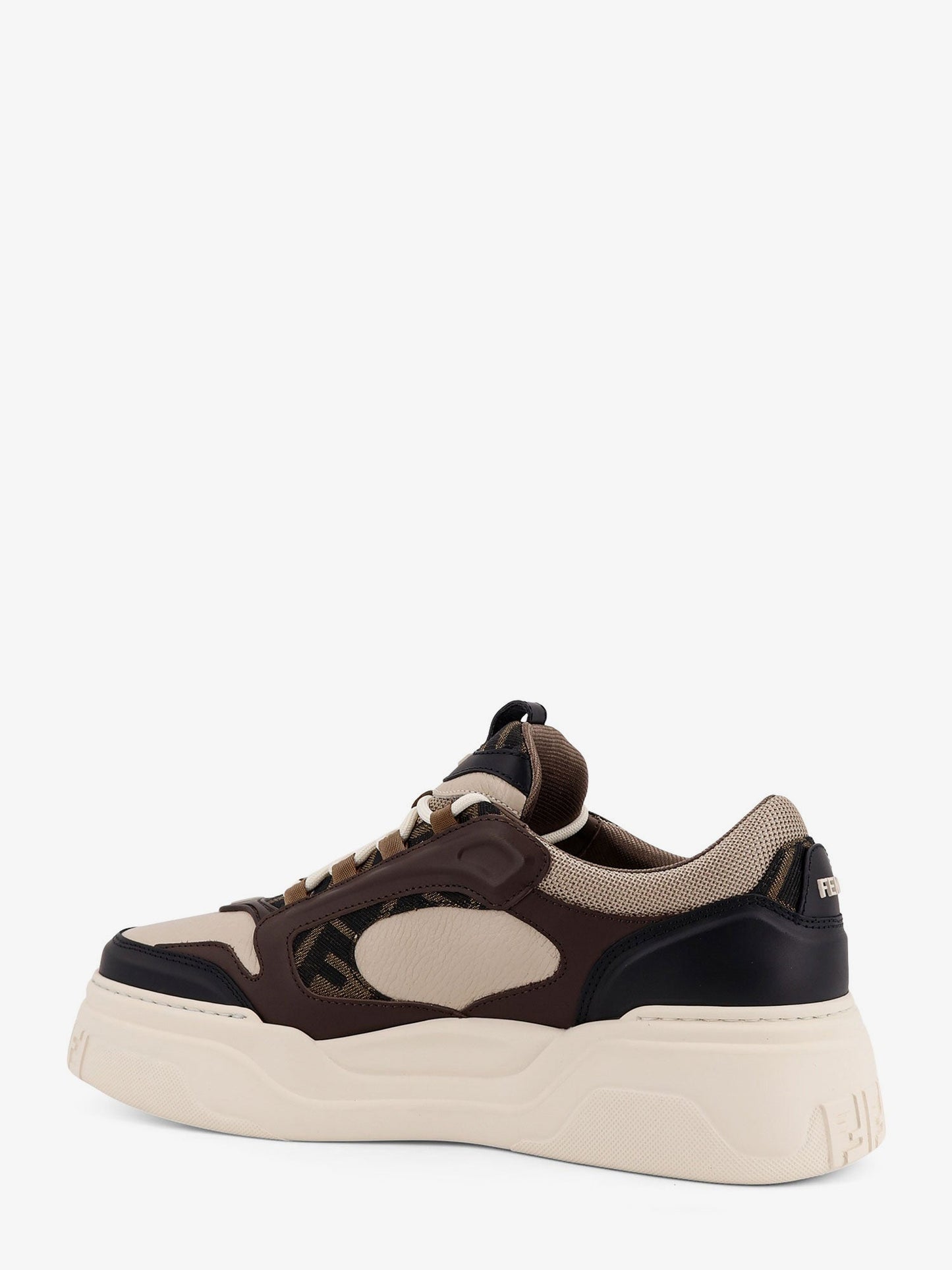 Fendi Fendi Force Leather Sneakers With Ff Jacquard Fabric Inserts