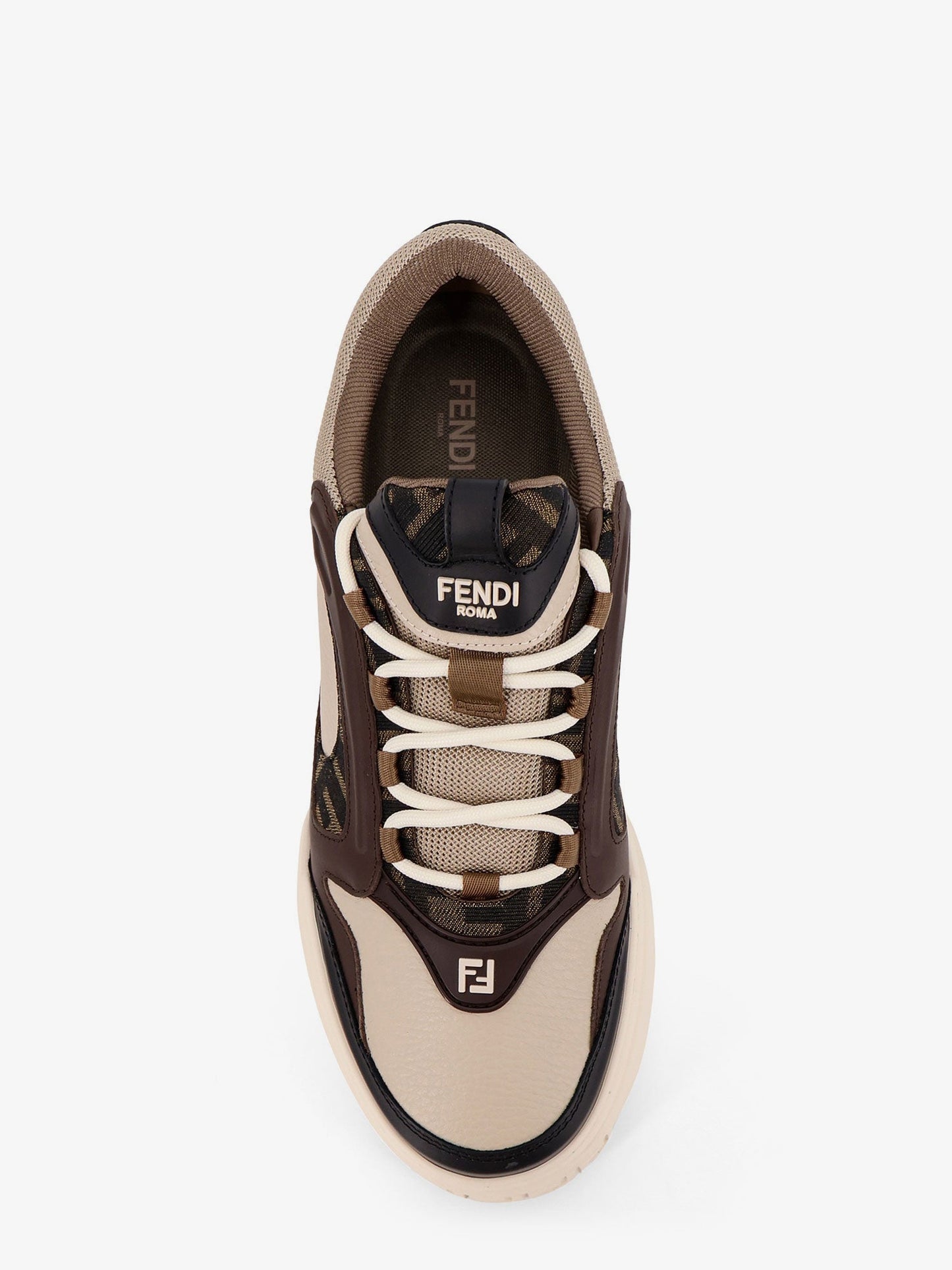 Fendi Fendi Force Leather Sneakers With Ff Jacquard Fabric Inserts
