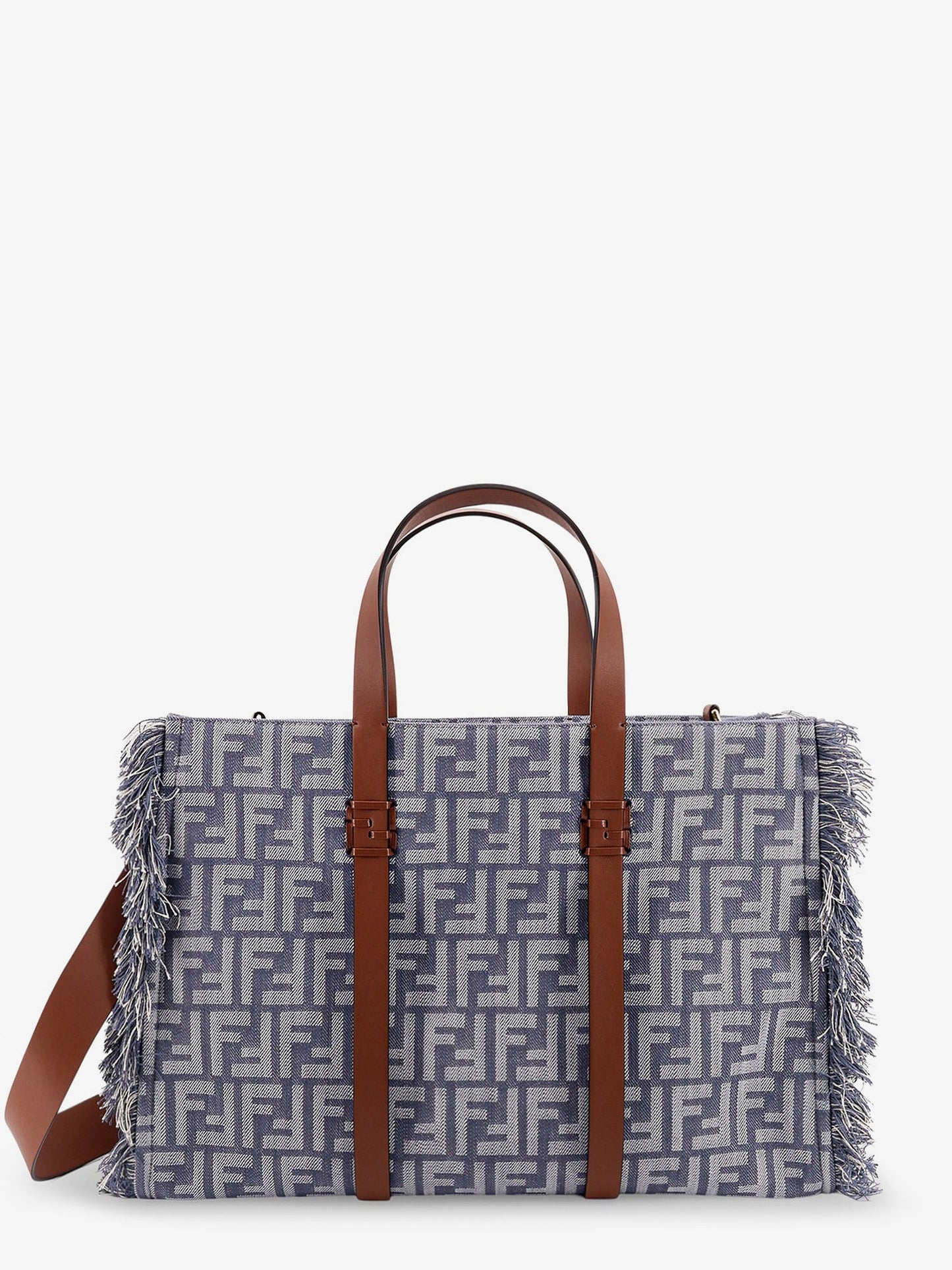 Fendi Summer Tote Ff Jacquard Fabric Shoulder Bag With Fringes