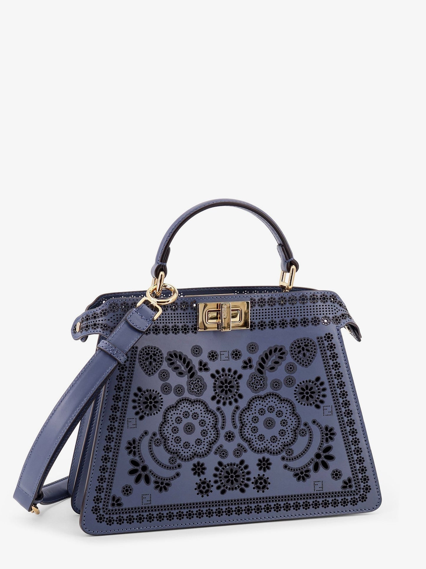 Fendi Peekaboo I See U Small Leather Shoulder Bag With Laser Cut Coral Bandana Motif
