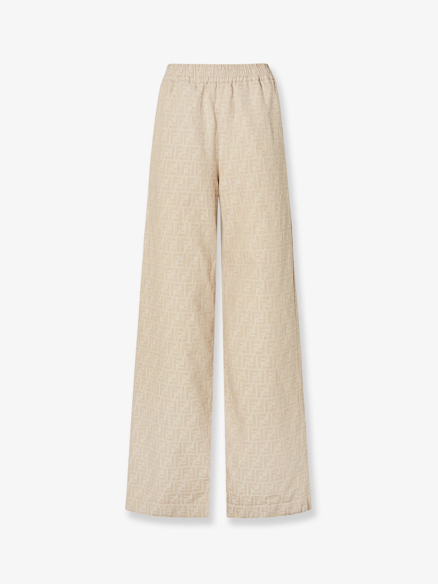 Fendi Cotton And Linen Trousers With All Over Ff Motif