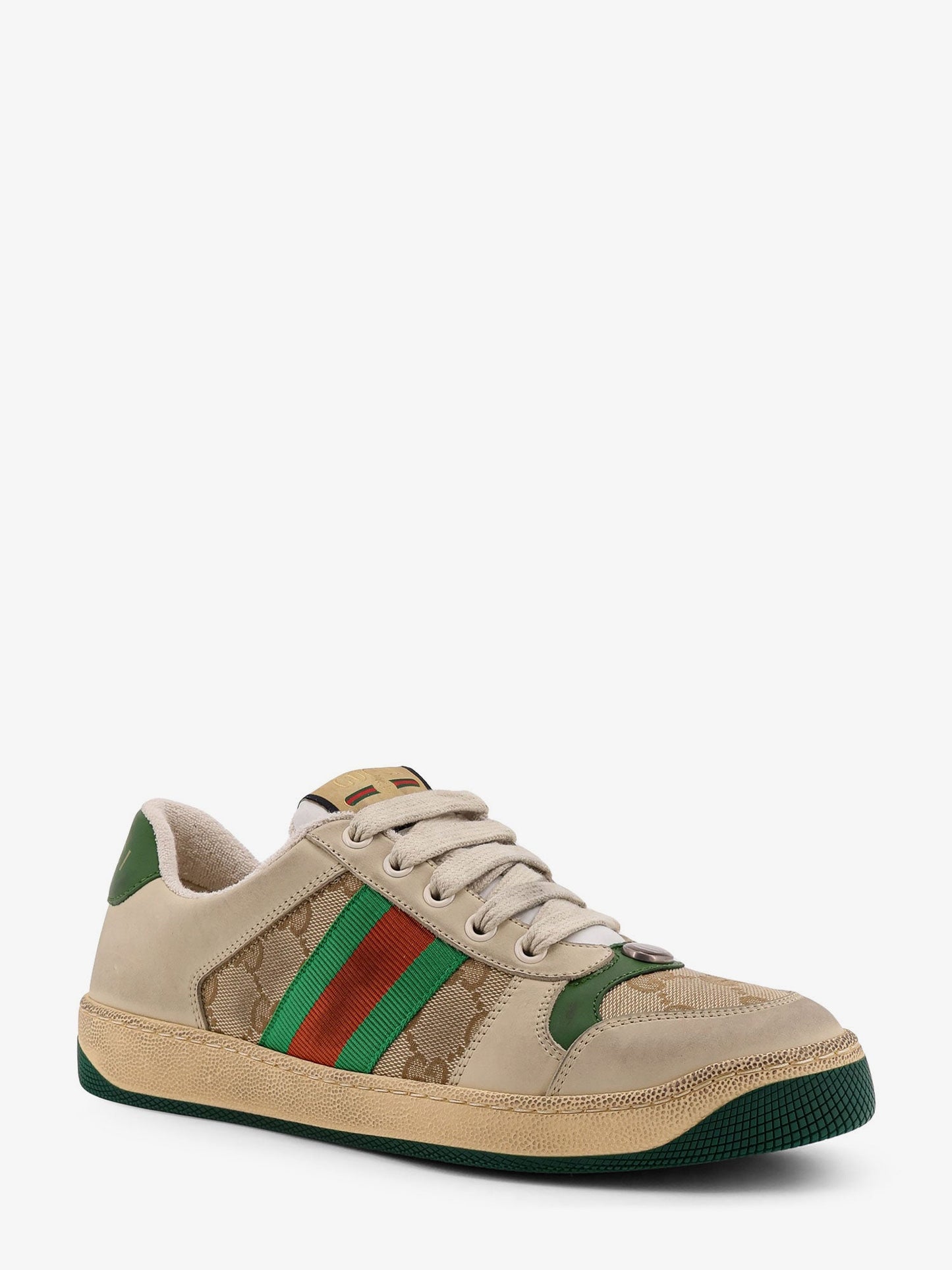 Gucci Screener Low Top Leather And Supreme Gg Fabric Sneakers