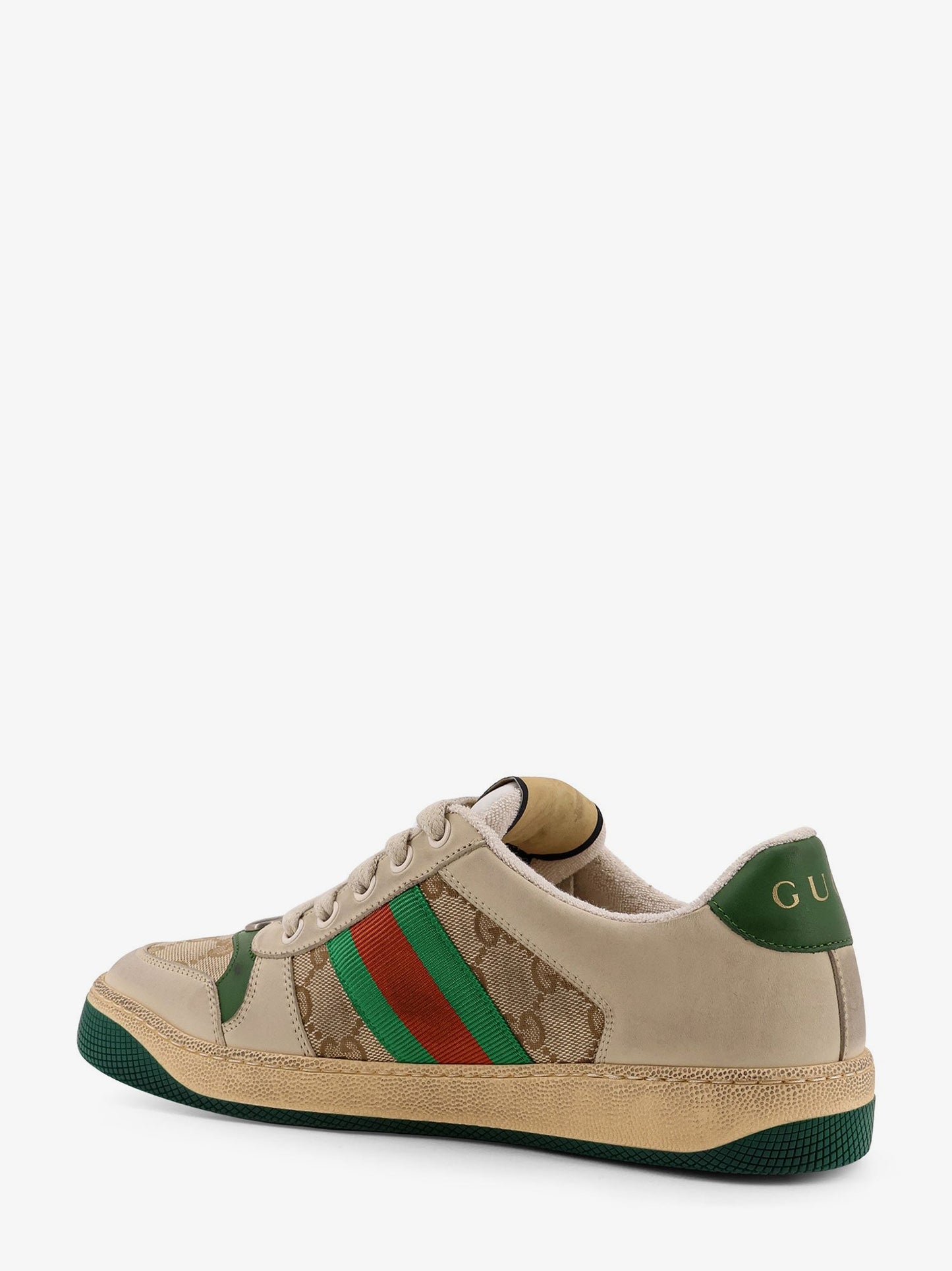 Gucci Screener Low Top Leather And Supreme Gg Fabric Sneakers