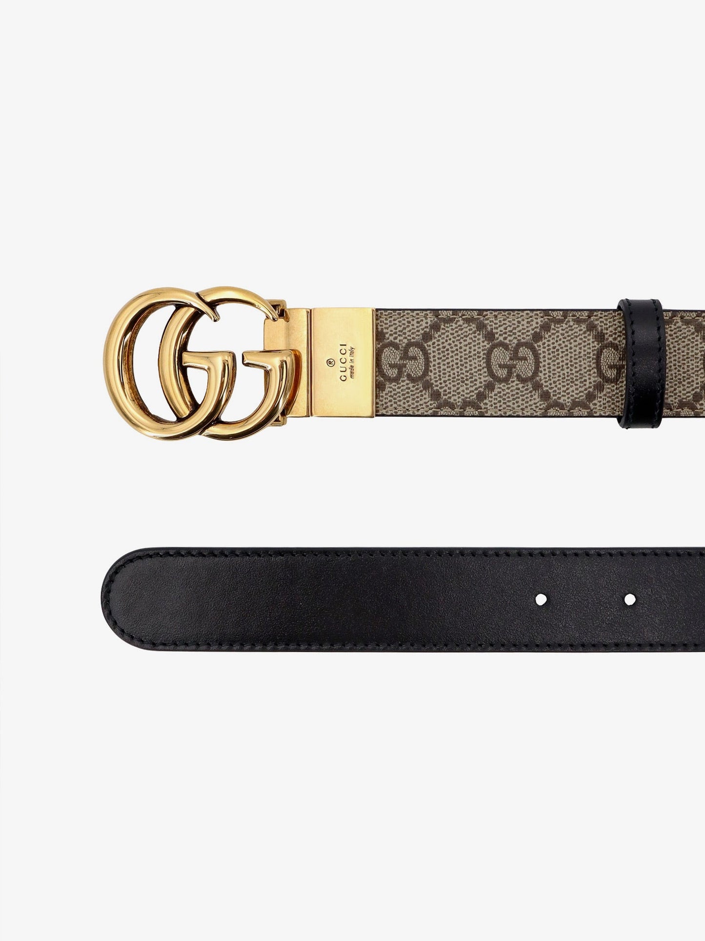 Gucci Gg Supreme Fabric And Leather Reversible Belt