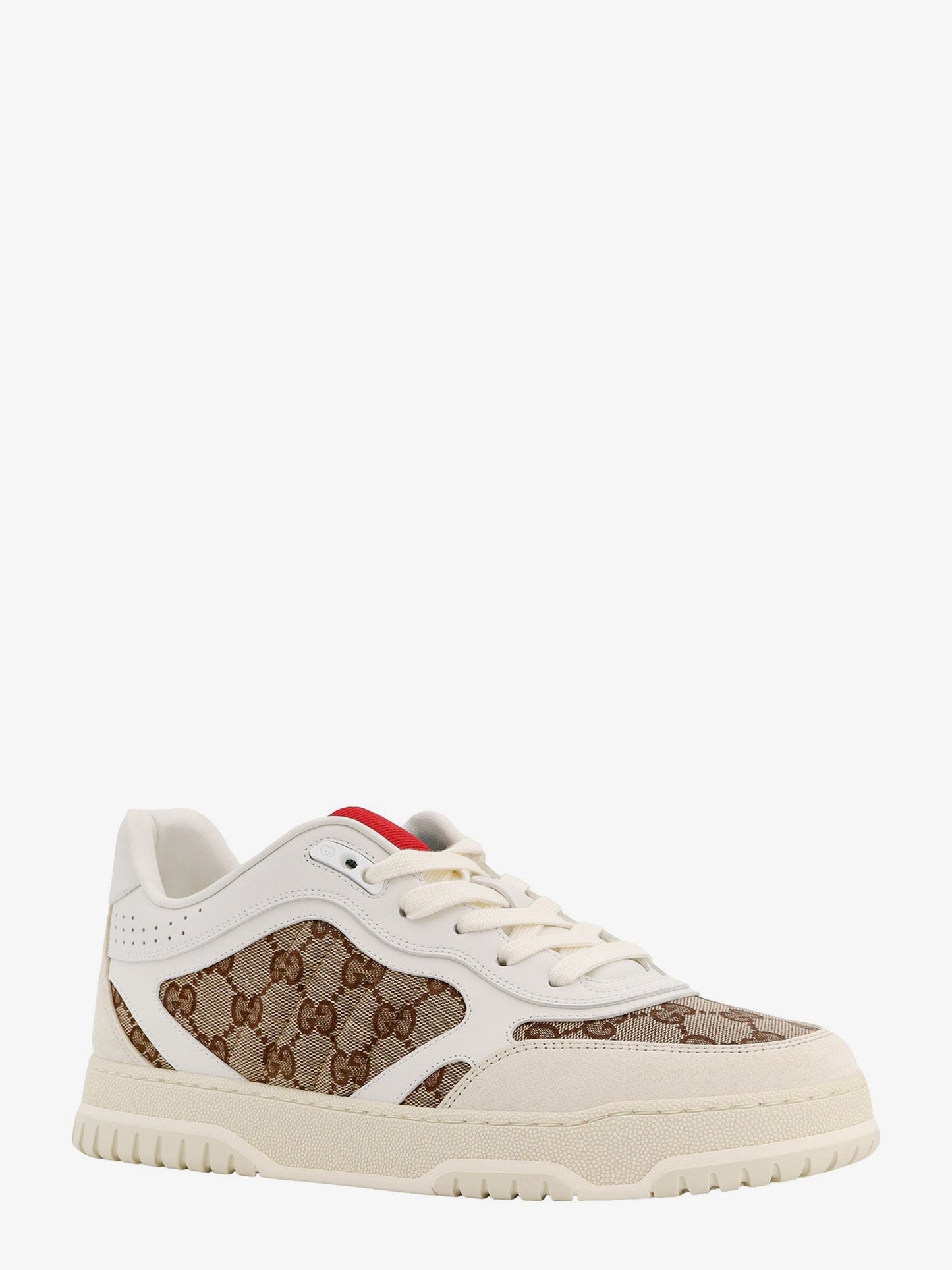 Gucci Re Web Low Top Leather And Suede Sneakers With Gg Supreme Fabric Inserts