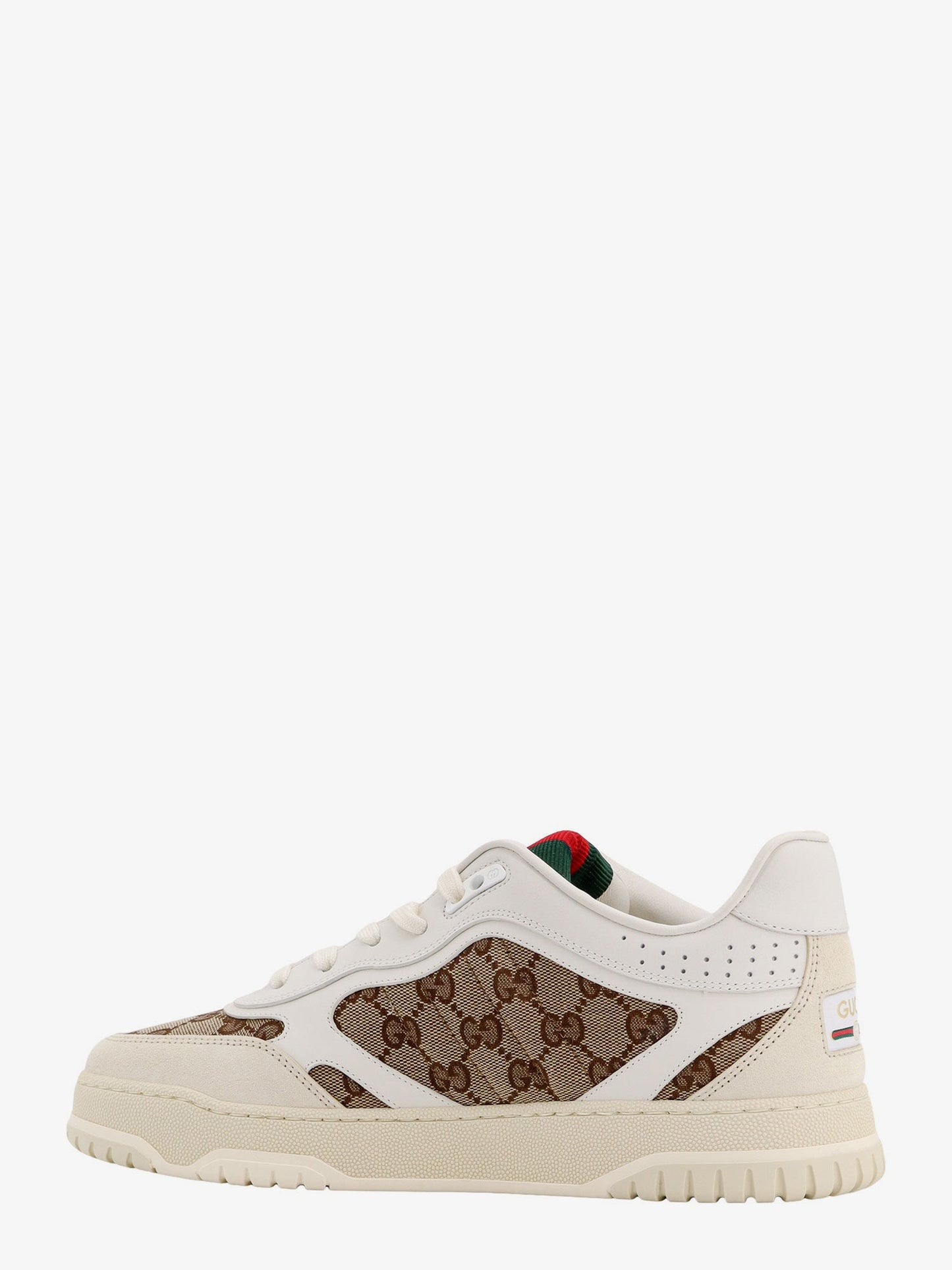 Gucci Re Web Low Top Leather And Suede Sneakers With Gg Supreme Fabric Inserts