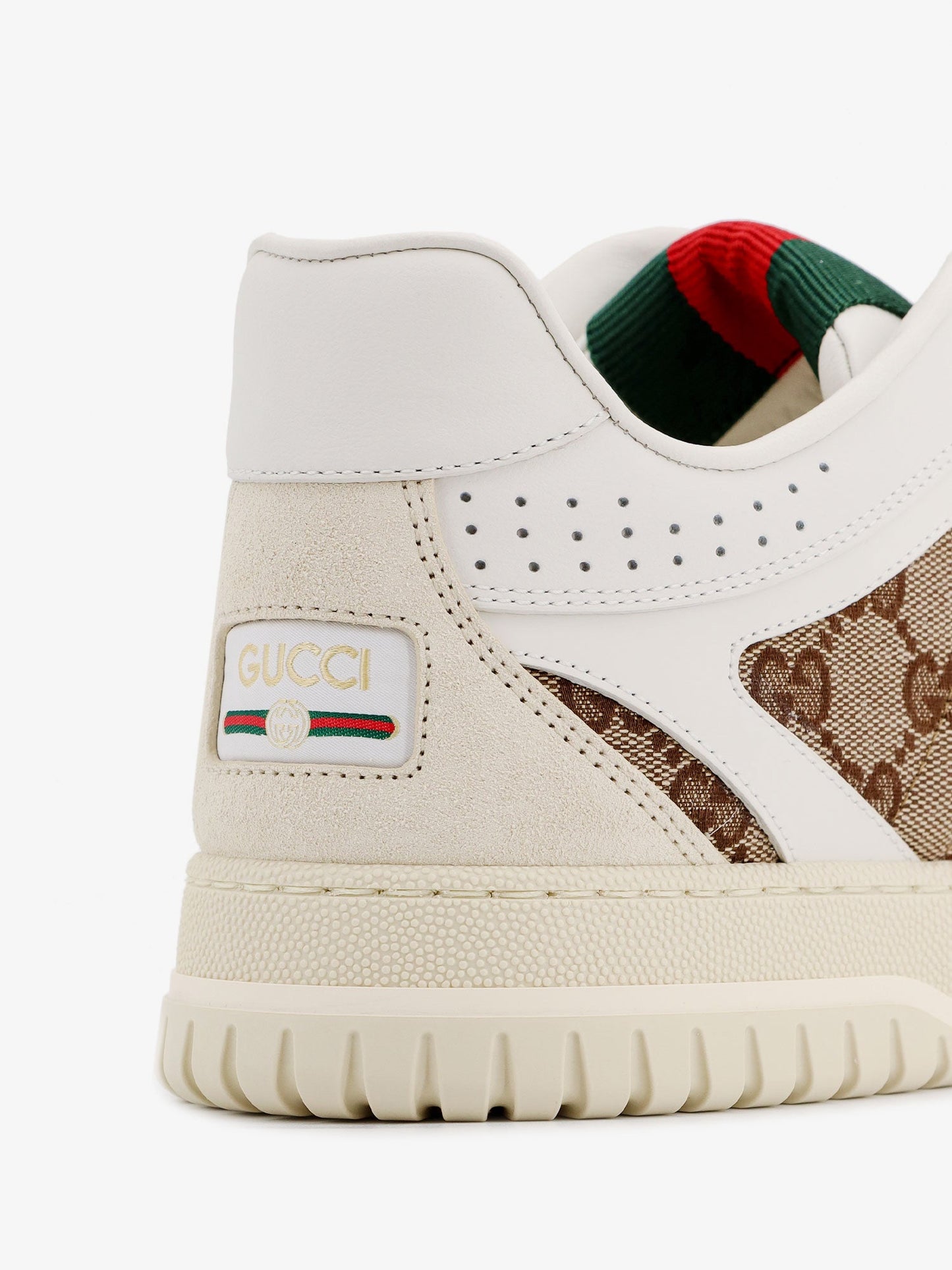 Gucci Re Web Low Top Leather And Suede Sneakers With Gg Supreme Fabric Inserts