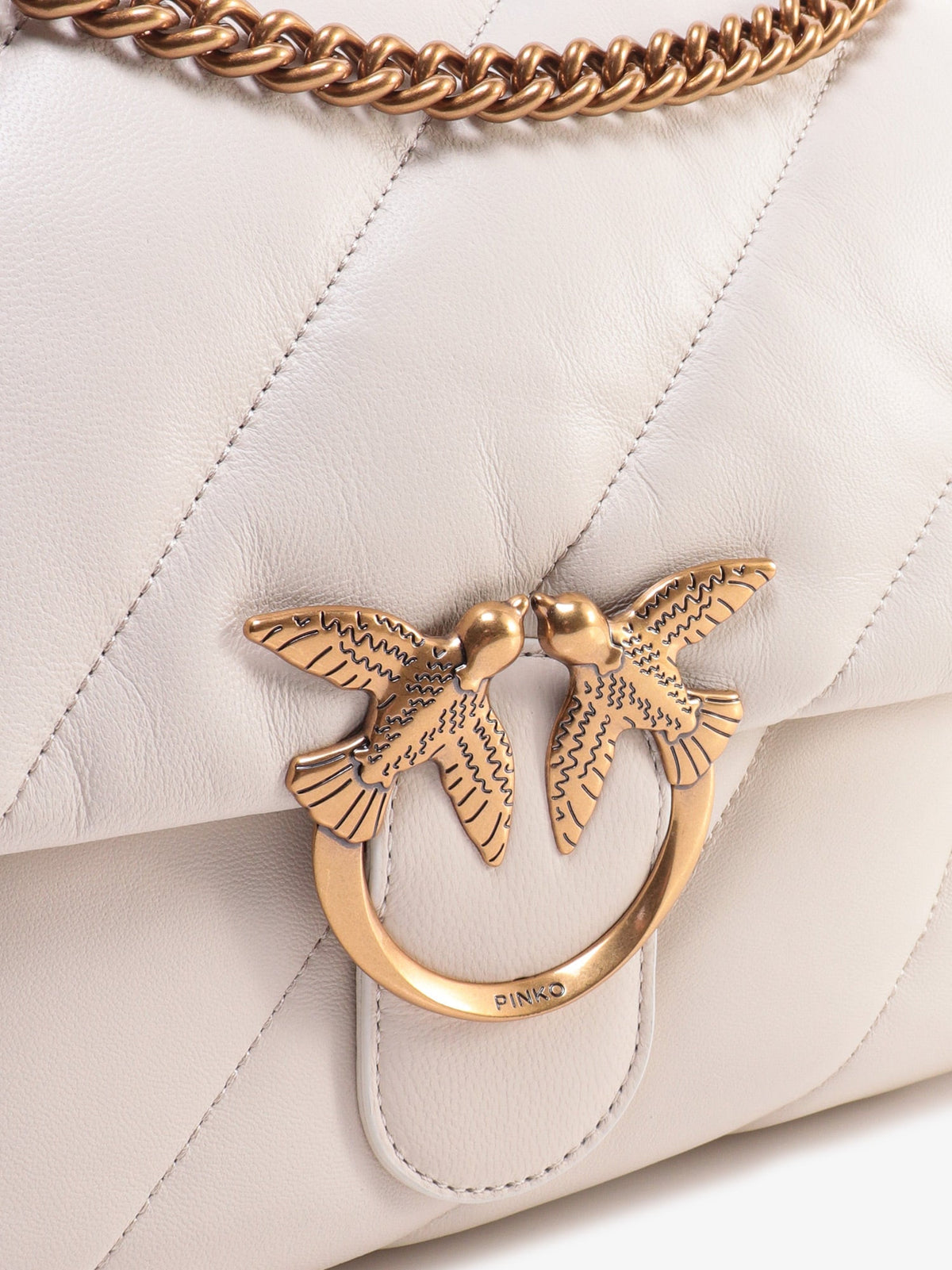 Pinko Matelassé leather shoulder bag with iconic love birds buckle - Bianco