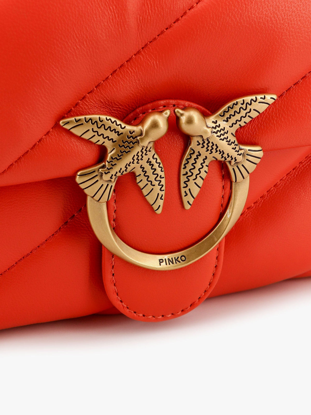 Pinko Matelassé leather shoulder bag with iconic love birds buckle - Rosso