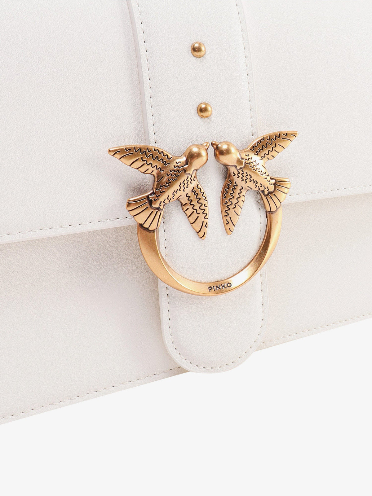 Pinko Leather shoulder bag with love birds buckle - Bianco