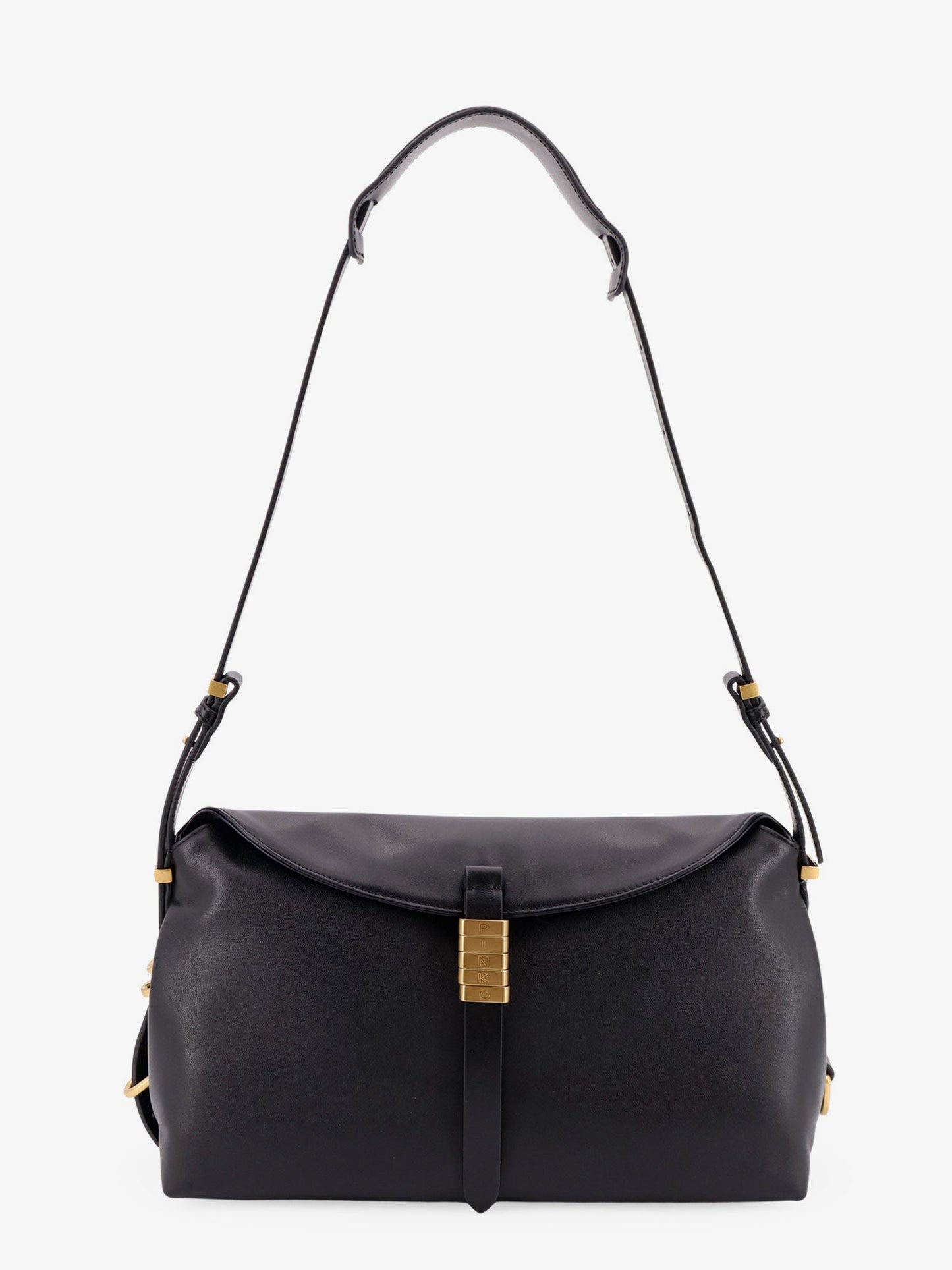 Pinko Leather Shoulder Bag With Metal Detail With Engraved Logo