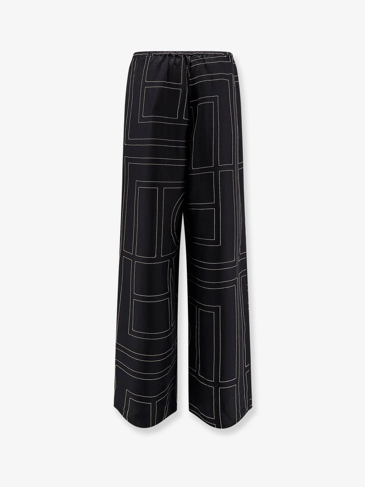 Toteme Silk Trousers With Monogram Logo Embroidery