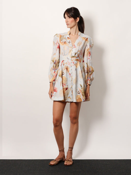 Zimmermann Ascension Plunge Linen Short Dress