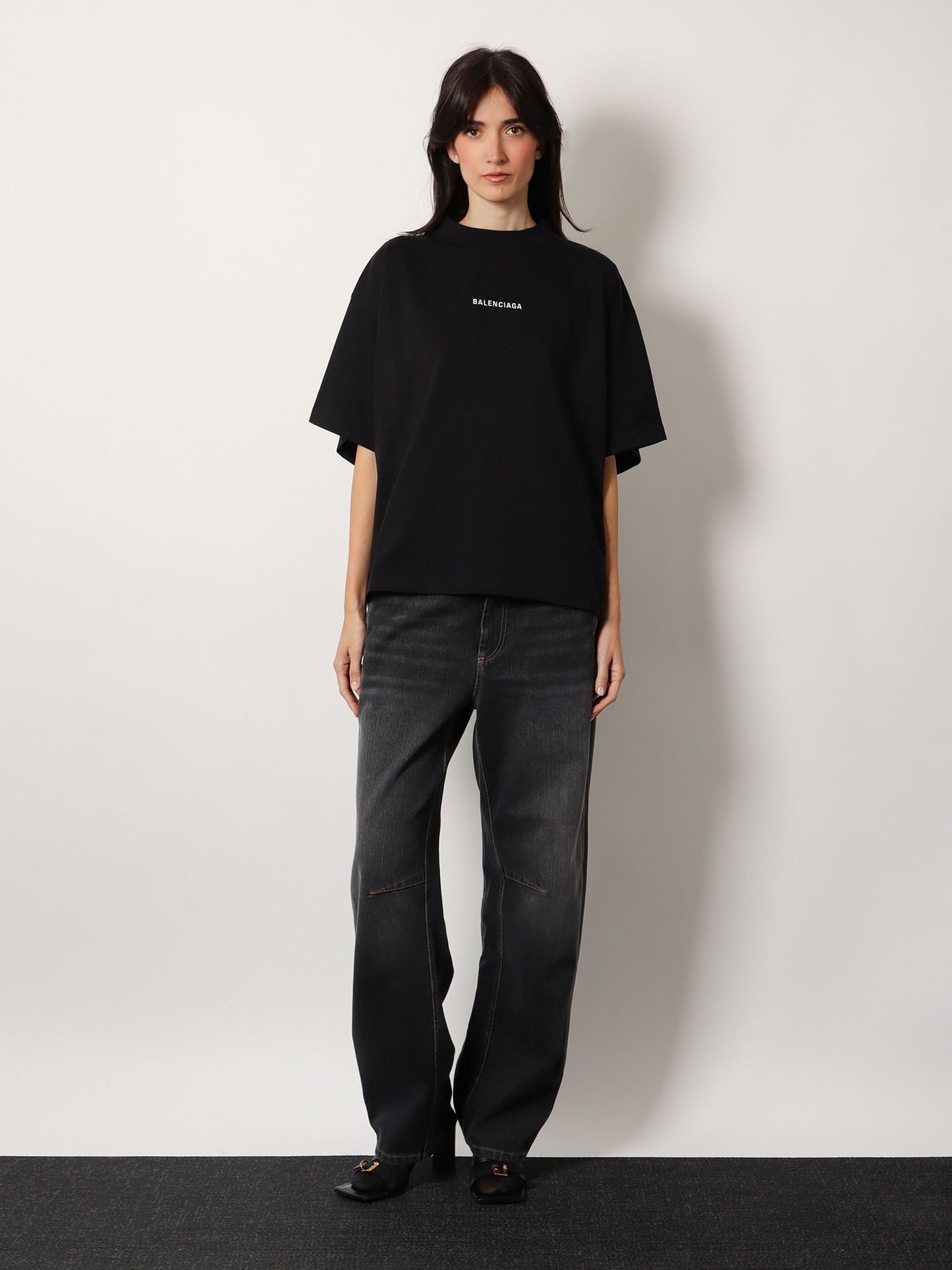 Balenciaga Cropped T Shirt With Logo Embroidery