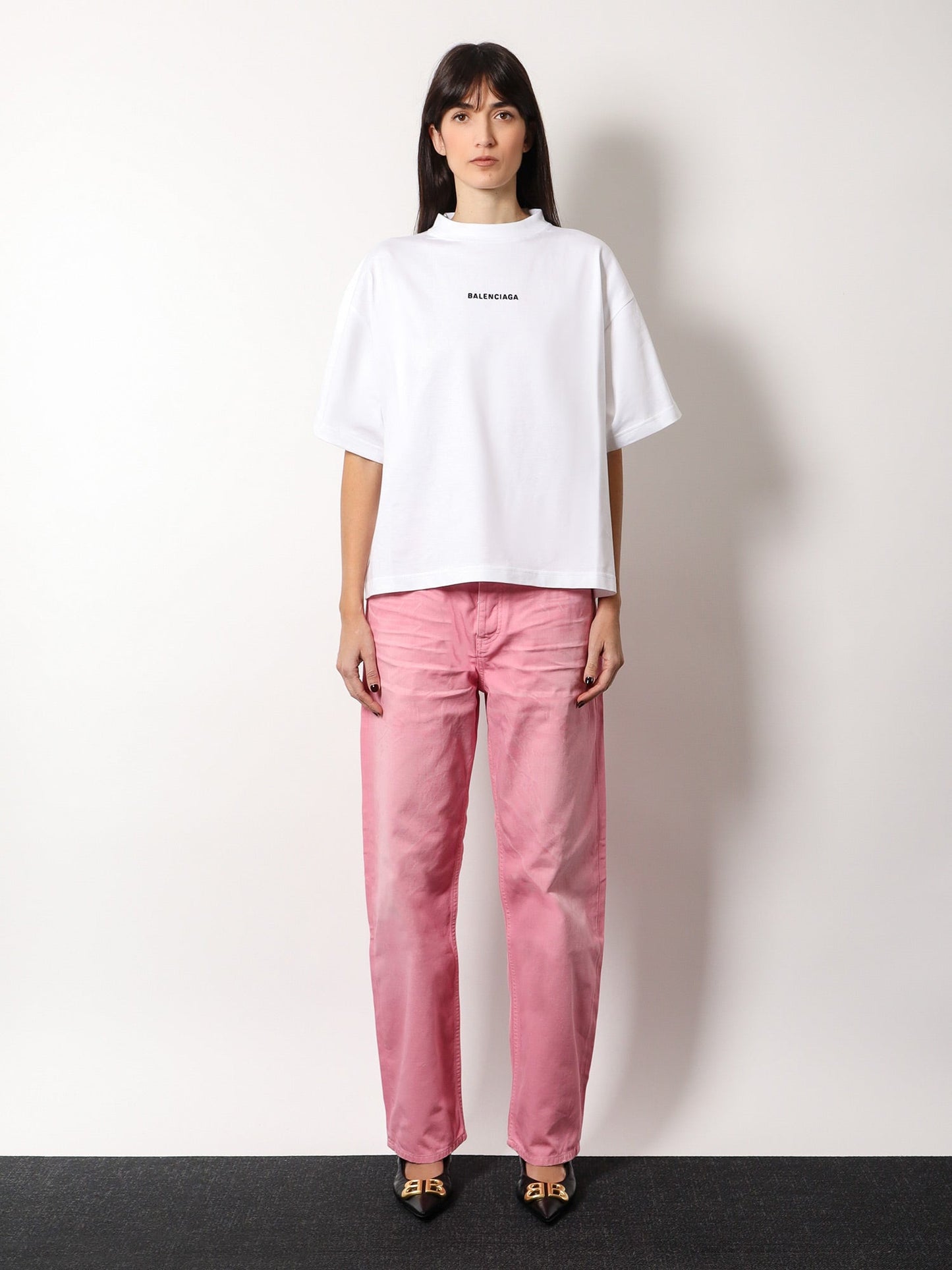 Balenciaga Cropped T Shirt With Logo Embroidery