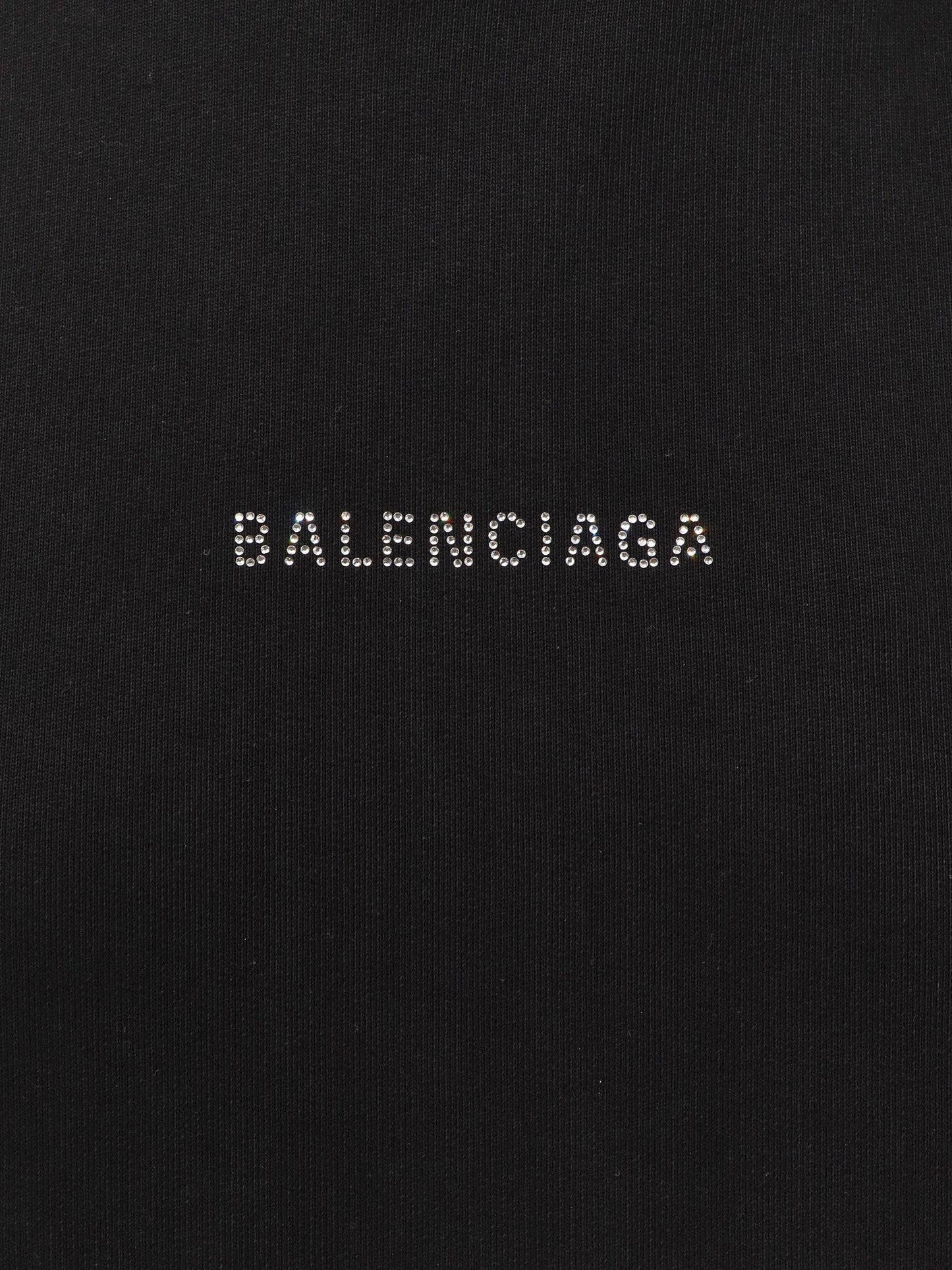 Balenciaga Cropped Cotton Sweatshirt With Rhinestones Logo