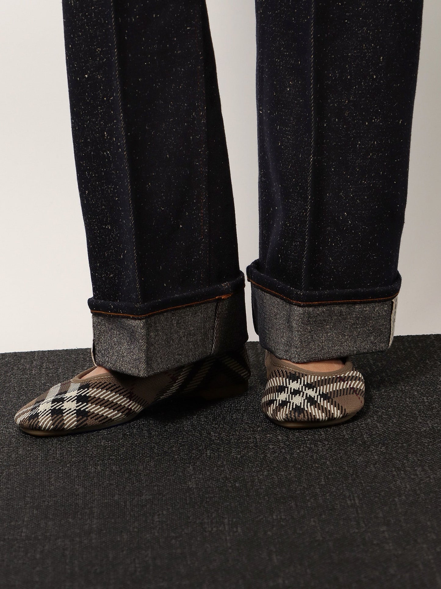 Burberry Knit Baby Nylon Blend Ballerinas With Knitted Traditional Check