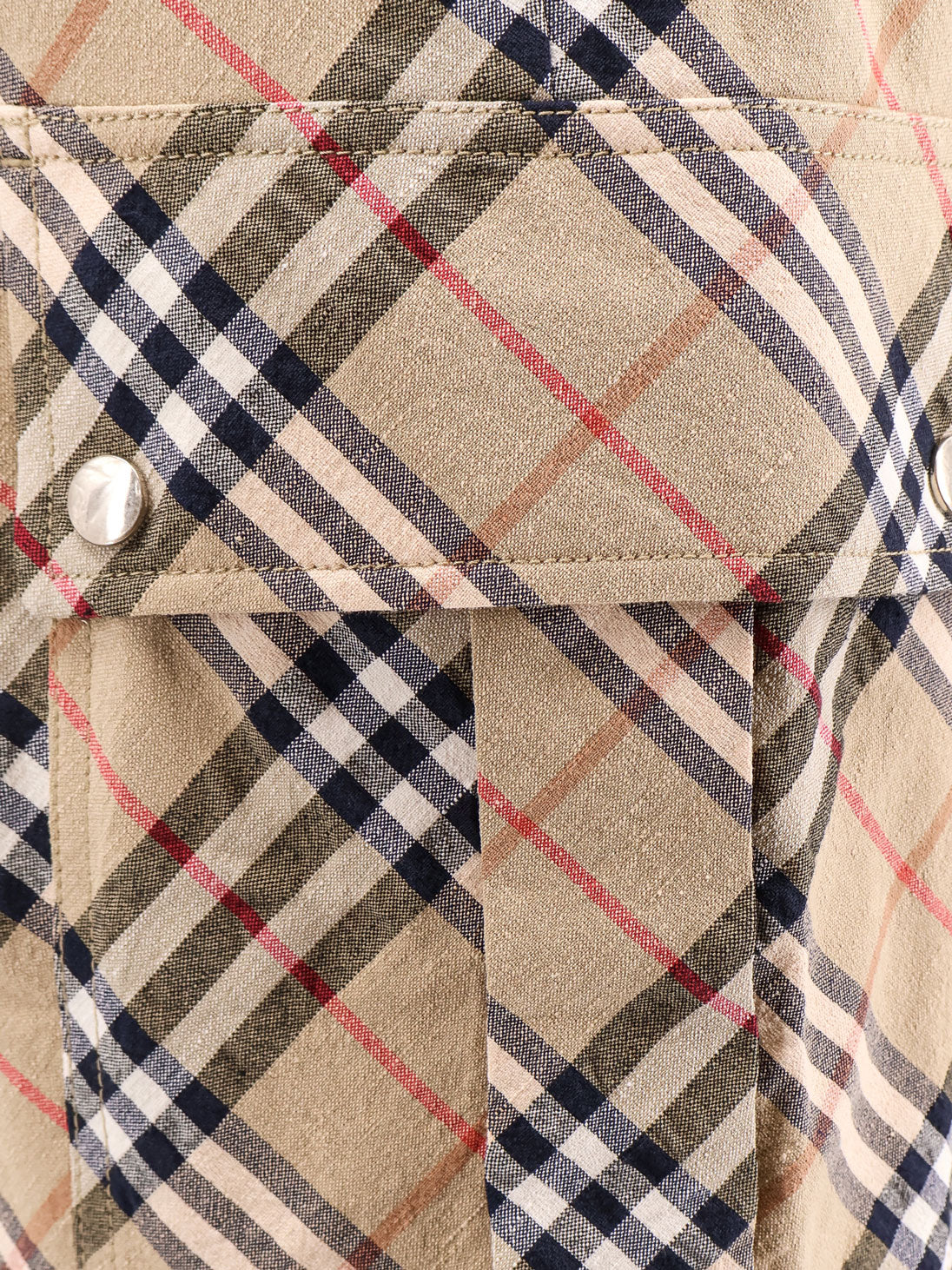 Burberry Cargo Linen And Cotton Trouser With Burberry Check Motif