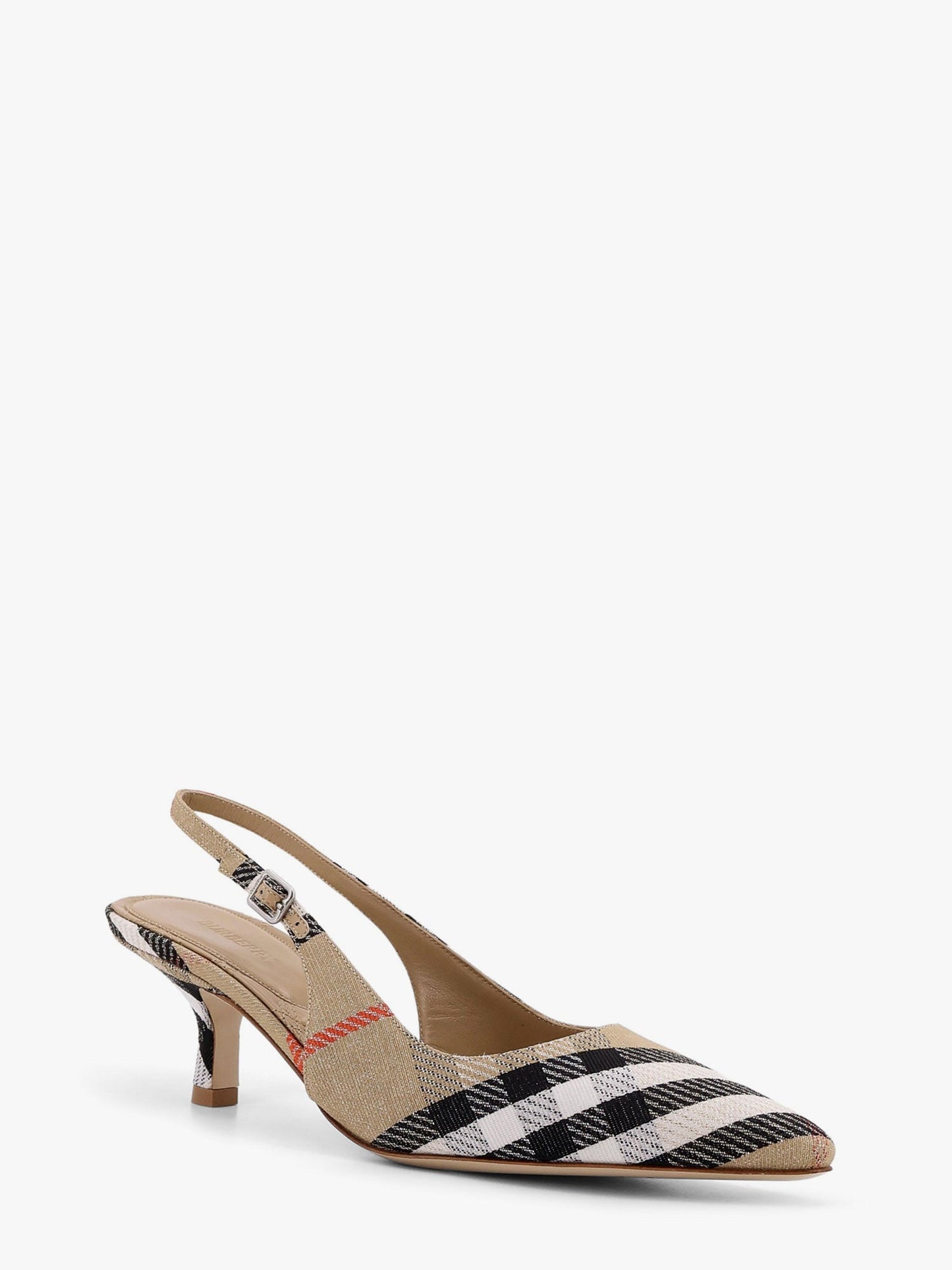 Burberry Cotton Blend With Metallic Weave Birdie Check Slingback Décolleté