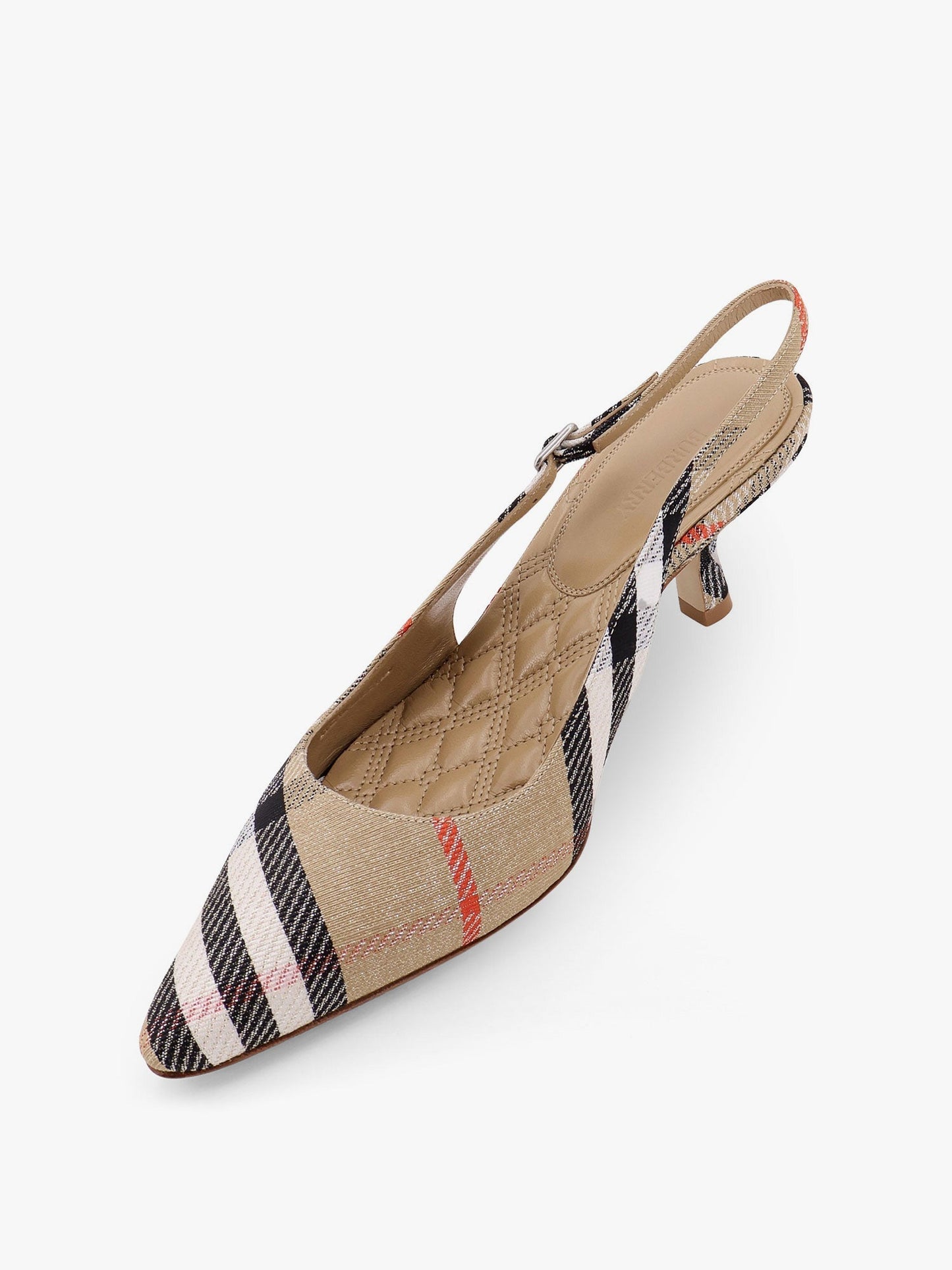 Burberry Cotton Blend With Metallic Weave Birdie Check Slingback Décolleté