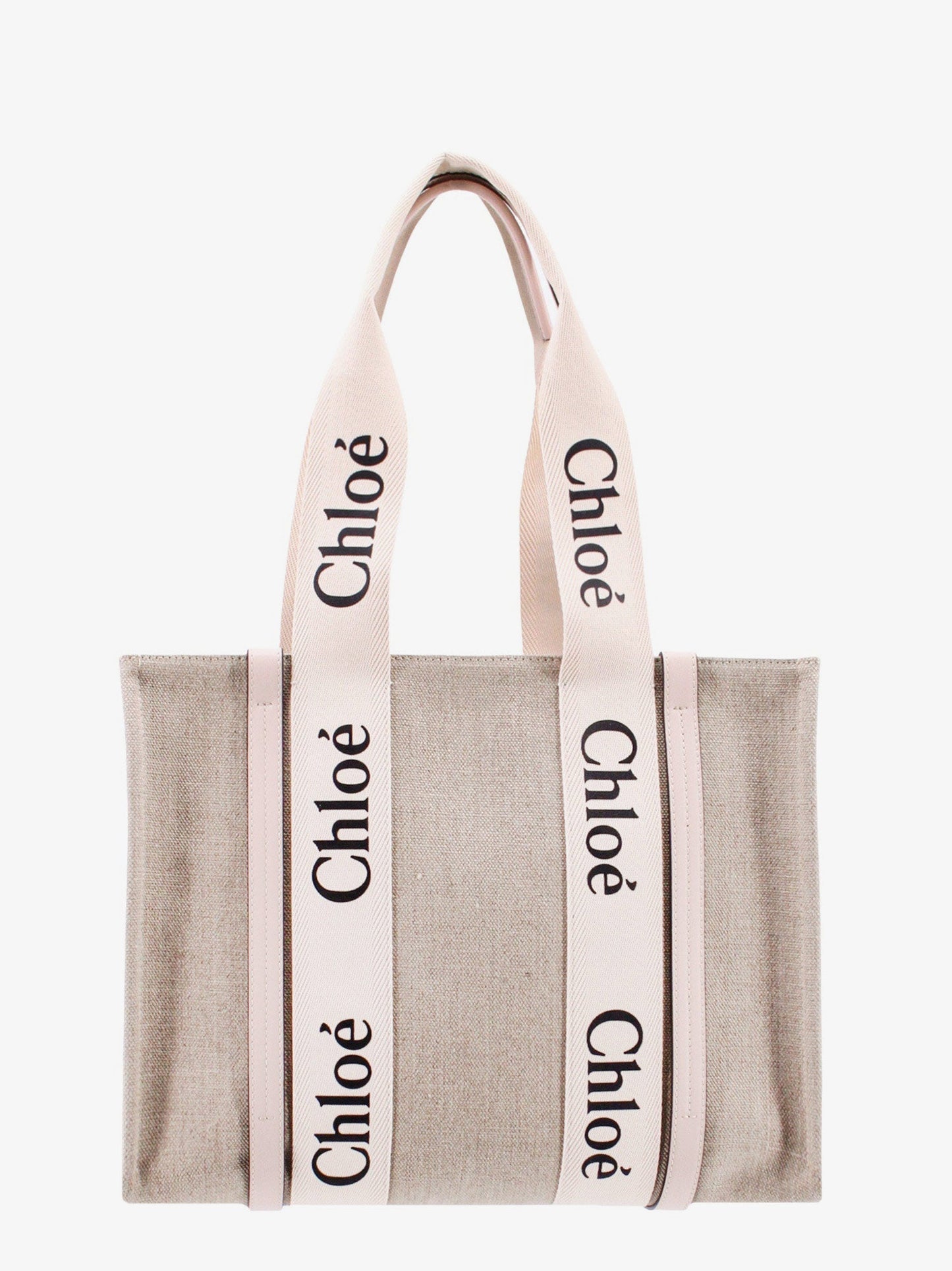 Chloe' Linen Shoulder Bag With Logo Print.This Bag Is Made With Lower Environmental Impact Material