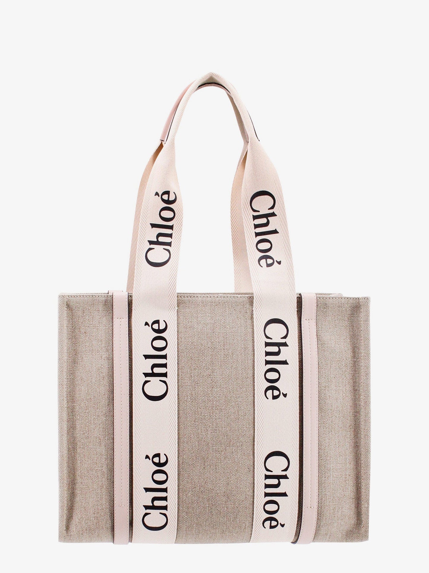 Chloe' Linen Shoulder Bag With Logo Print.This Bag Is Made With Lower Environmental Impact Material