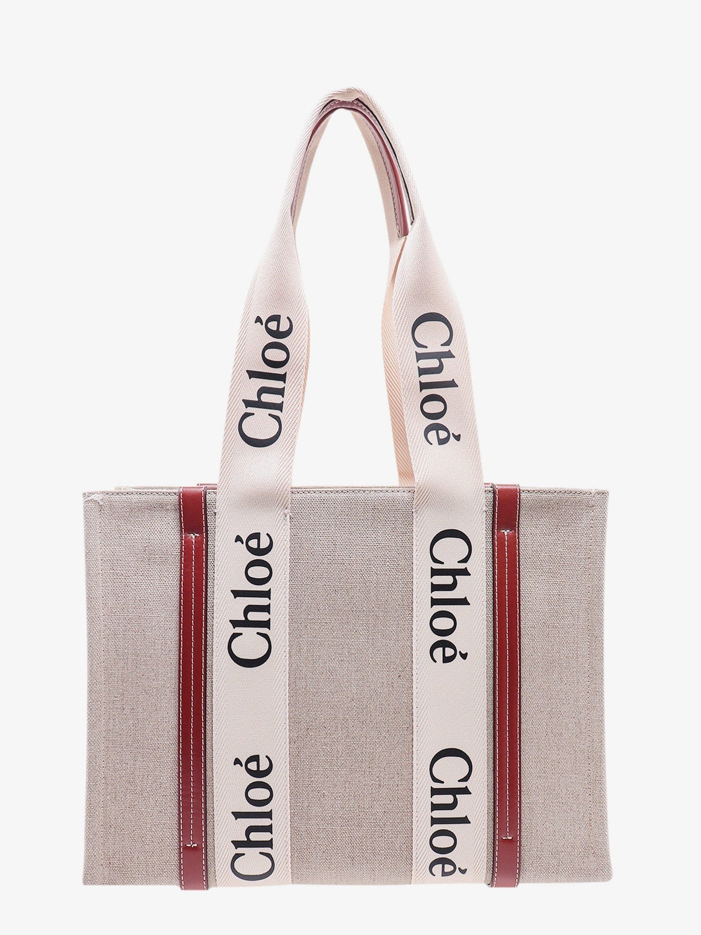 Chloe' Linen Shoulder Bag With Logo Print.This Bag Is Made With Lower Environmental Impact Material