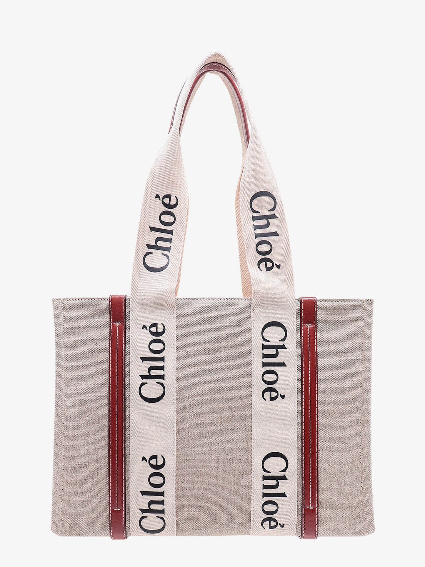 Chloe' Linen Shoulder Bag With Logo Print.This Bag Is Made With Lower Environmental Impact Material