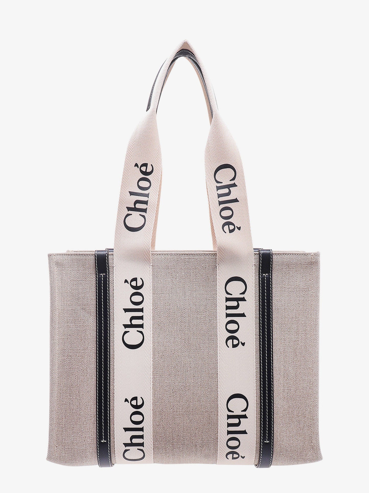 Chloe' Linen Shoulder Bag With Logo Print.This Bag Is Made With Lower Environmental Impact Material
