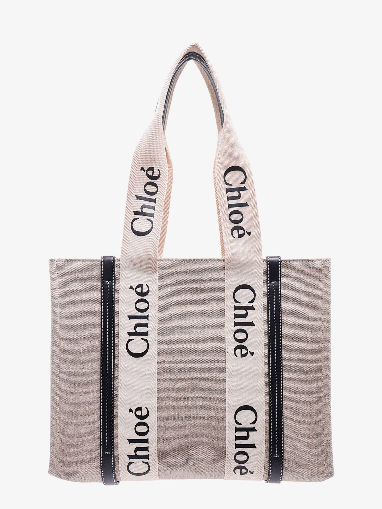 Chloe' Linen Shoulder Bag With Logo Print.This Bag Is Made With Lower Environmental Impact Material