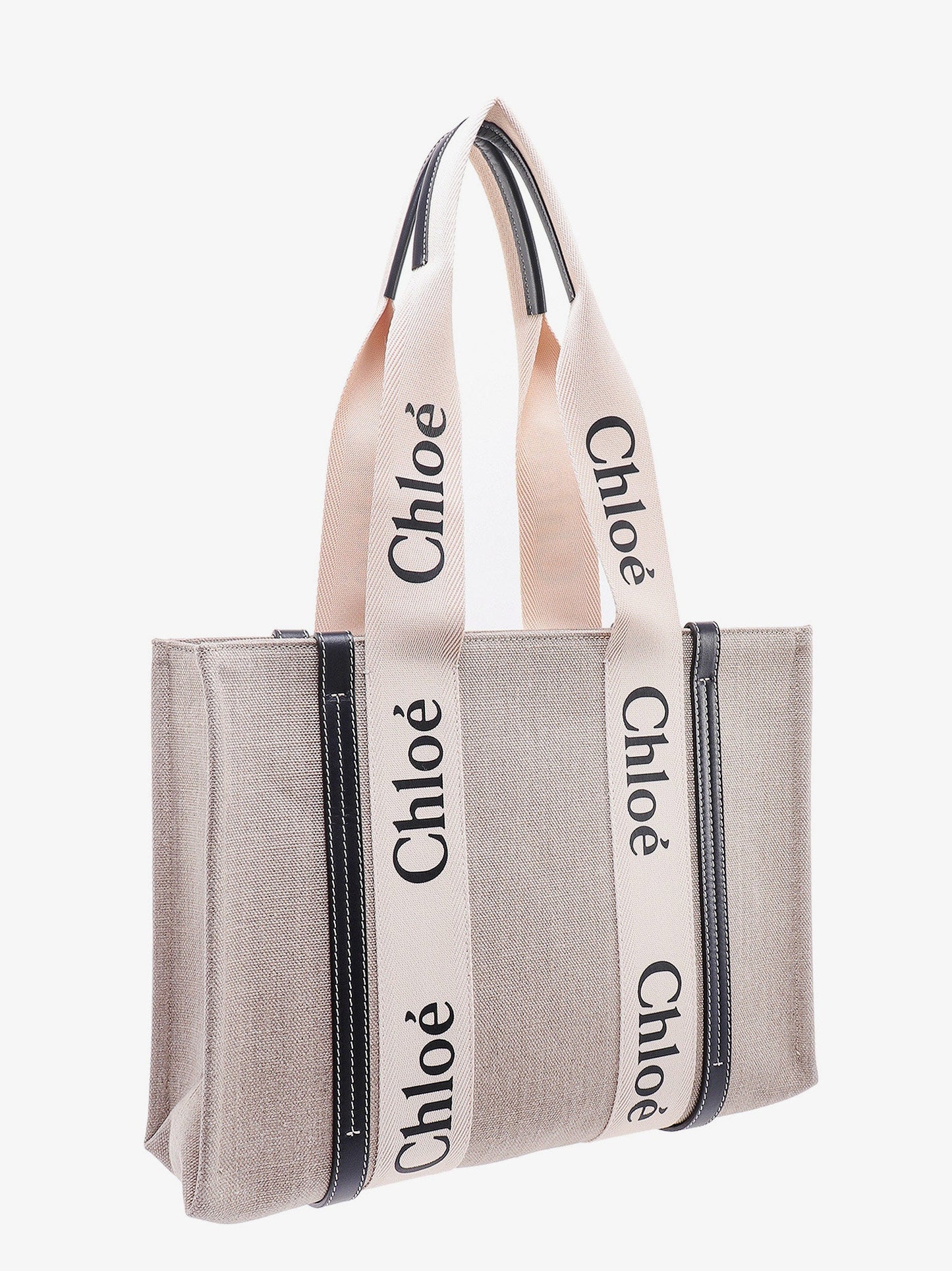 Chloe' Linen Shoulder Bag With Logo Print.This Bag Is Made With Lower Environmental Impact Material
