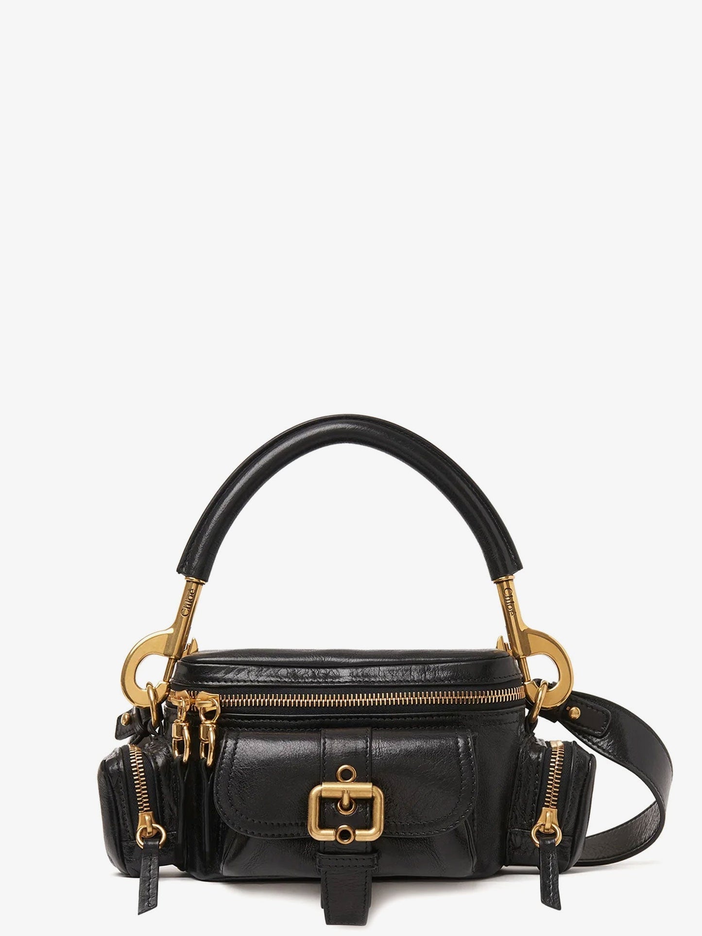 Chloe' Small Double Carry Leather Bag With Multipocket Detail