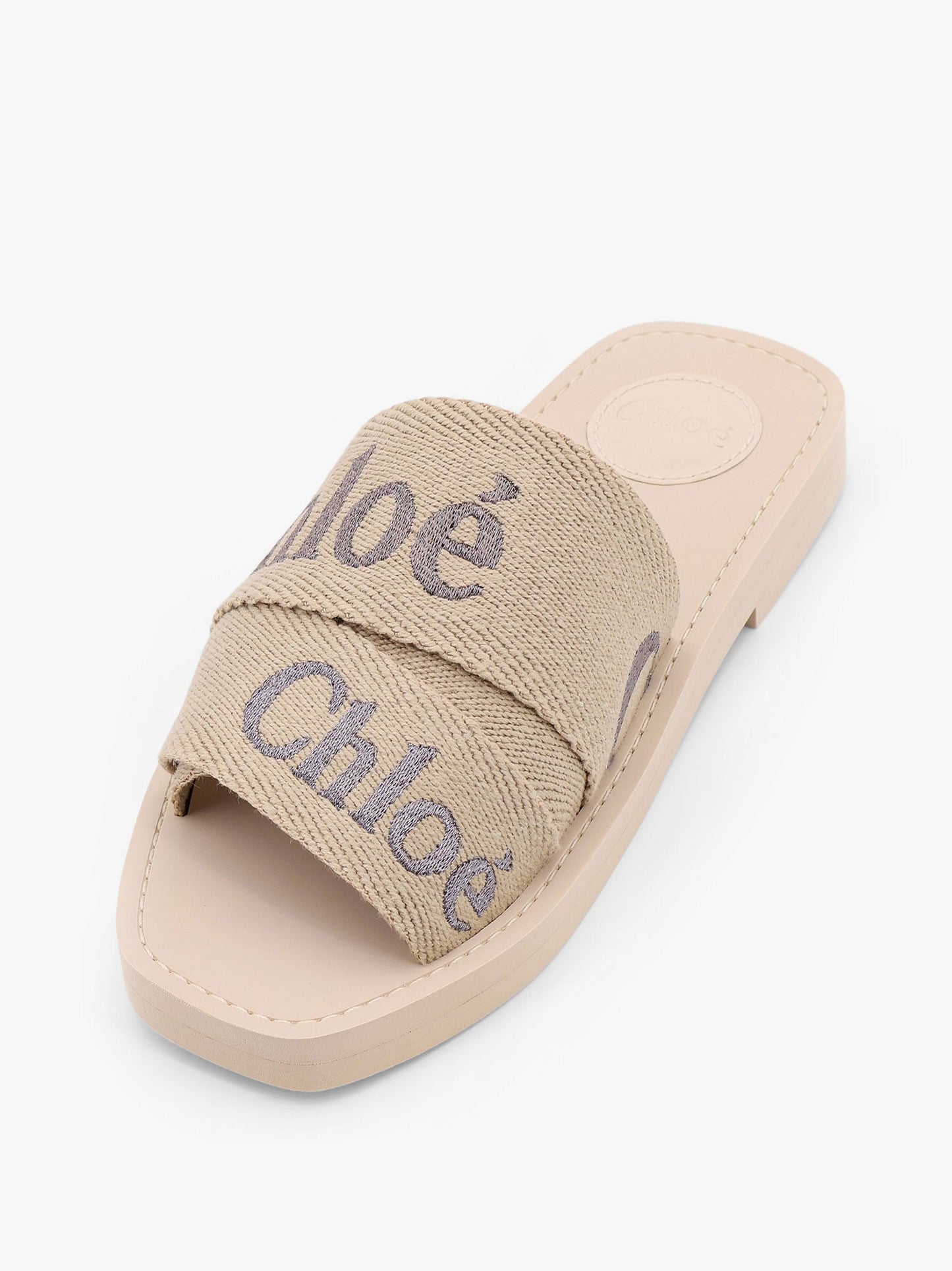 Chloe' Woody Linen Sandals With Chloé Embroidery