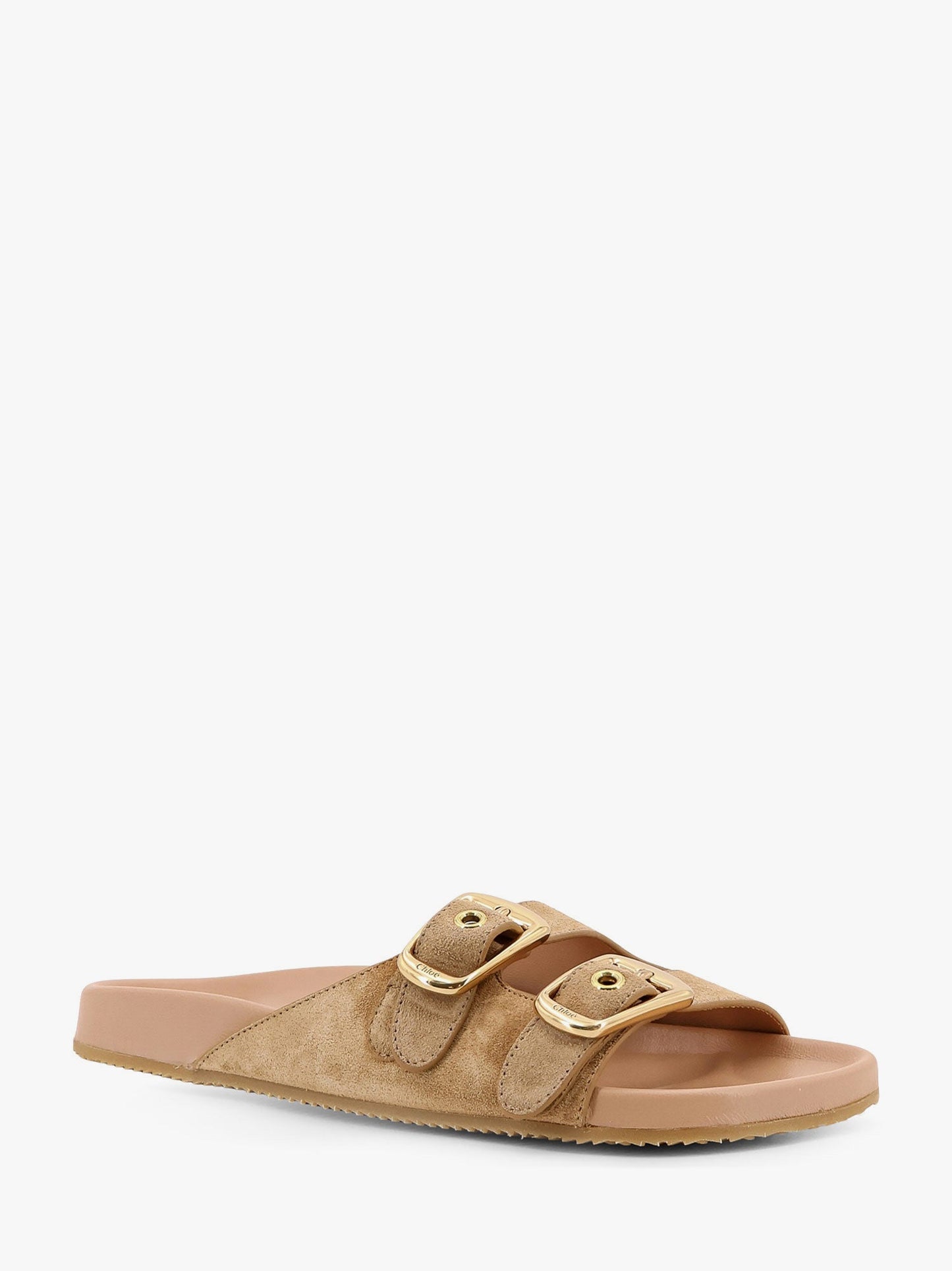 Chloe' Polly Suede Sandals With Gold Metal Buckles