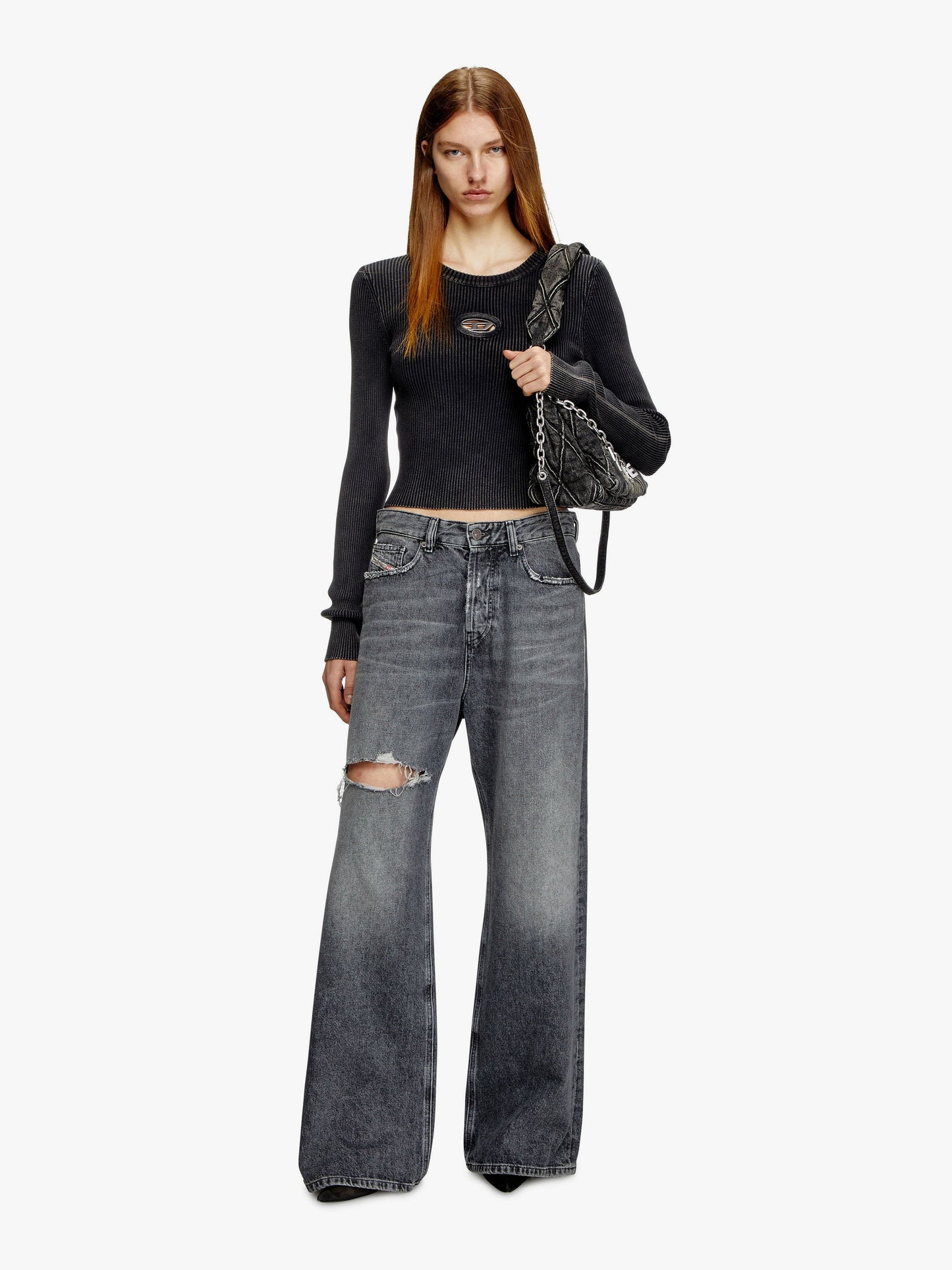 Diesel M Anchor Ribbed Cotton Top With Frontal Logo