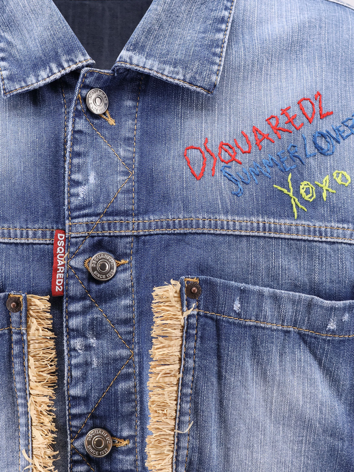 Dsquared2 Dsquared2 Summer Lovers Denim Jacket With Rafia Profiles