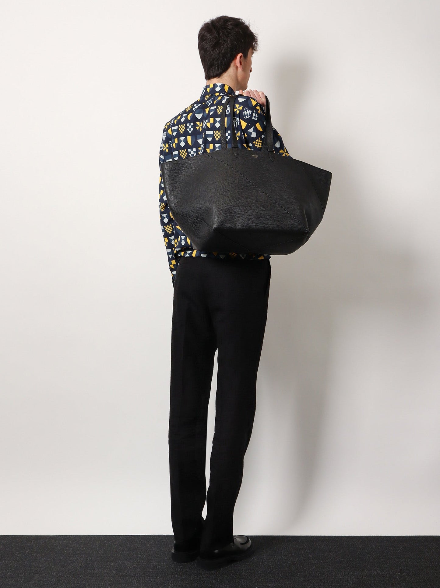 Fendi Diagonal Selleria Large Leather Shopping Bag