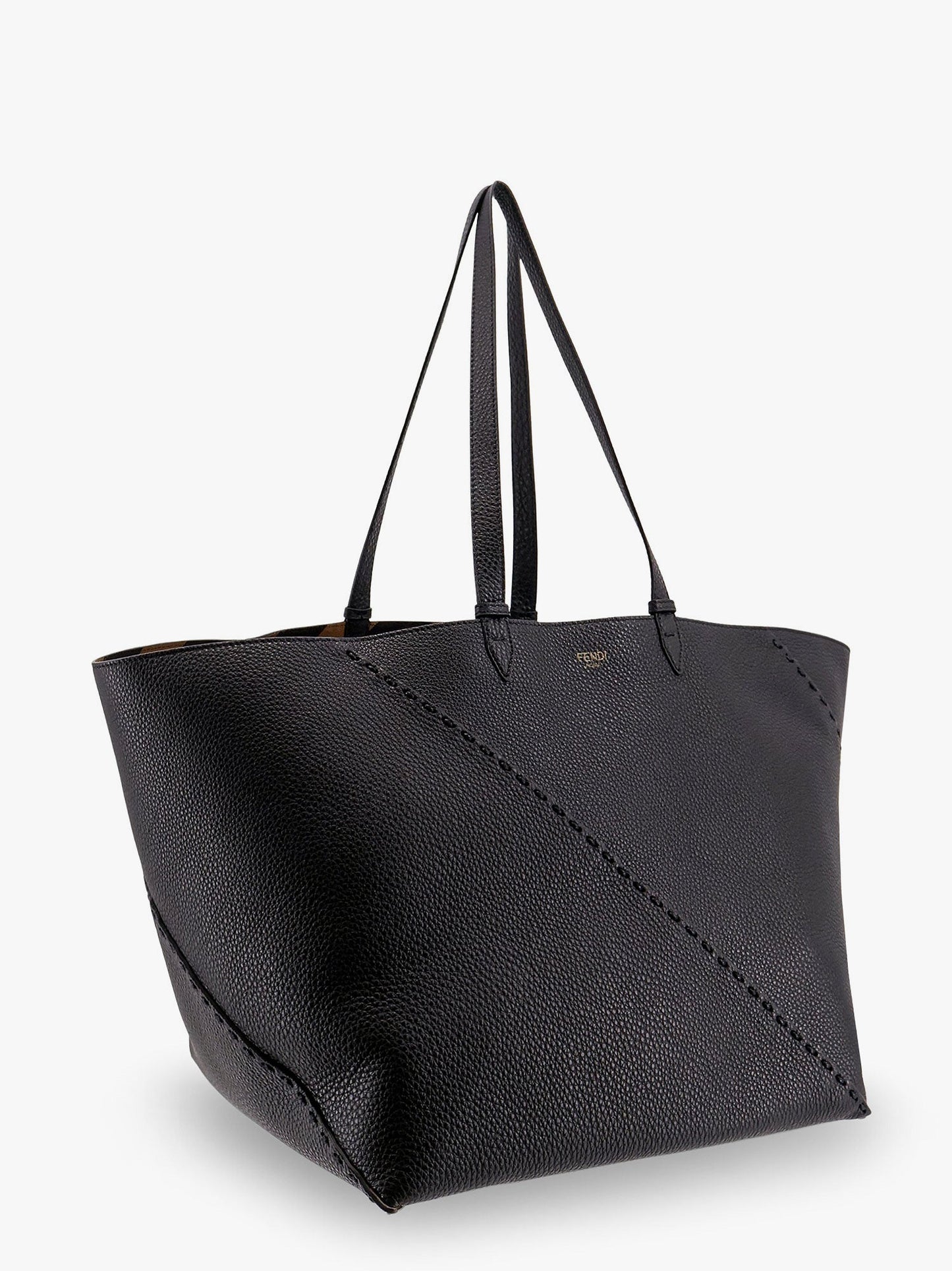 Fendi Diagonal Selleria Large Leather Shopping Bag