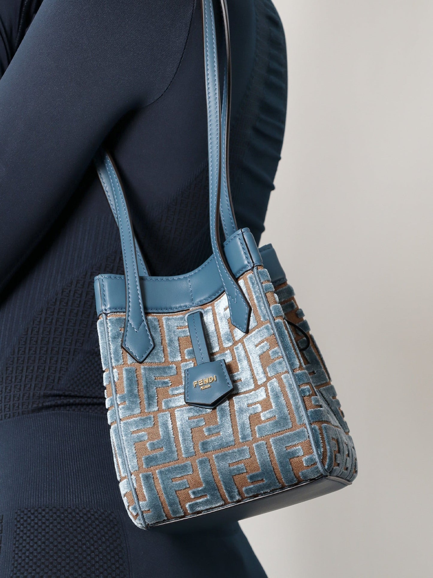 Fendi Convertible Bucket Bag In Velvet With All Over Ff Logo