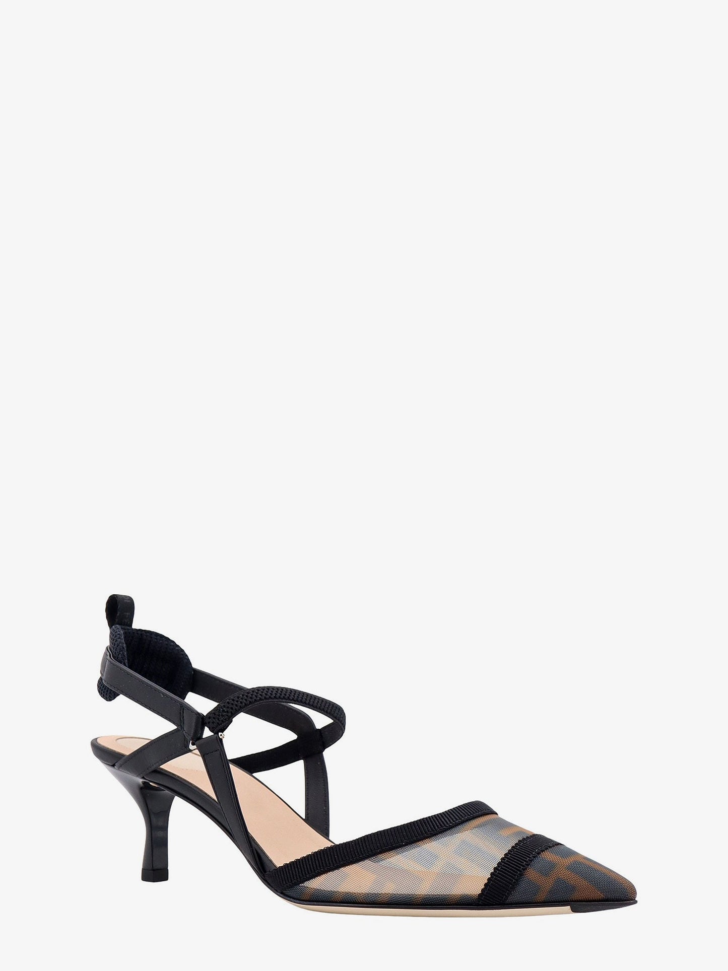 Fendi Colibrì Leather And Mesh Slingback With Ff Motif
