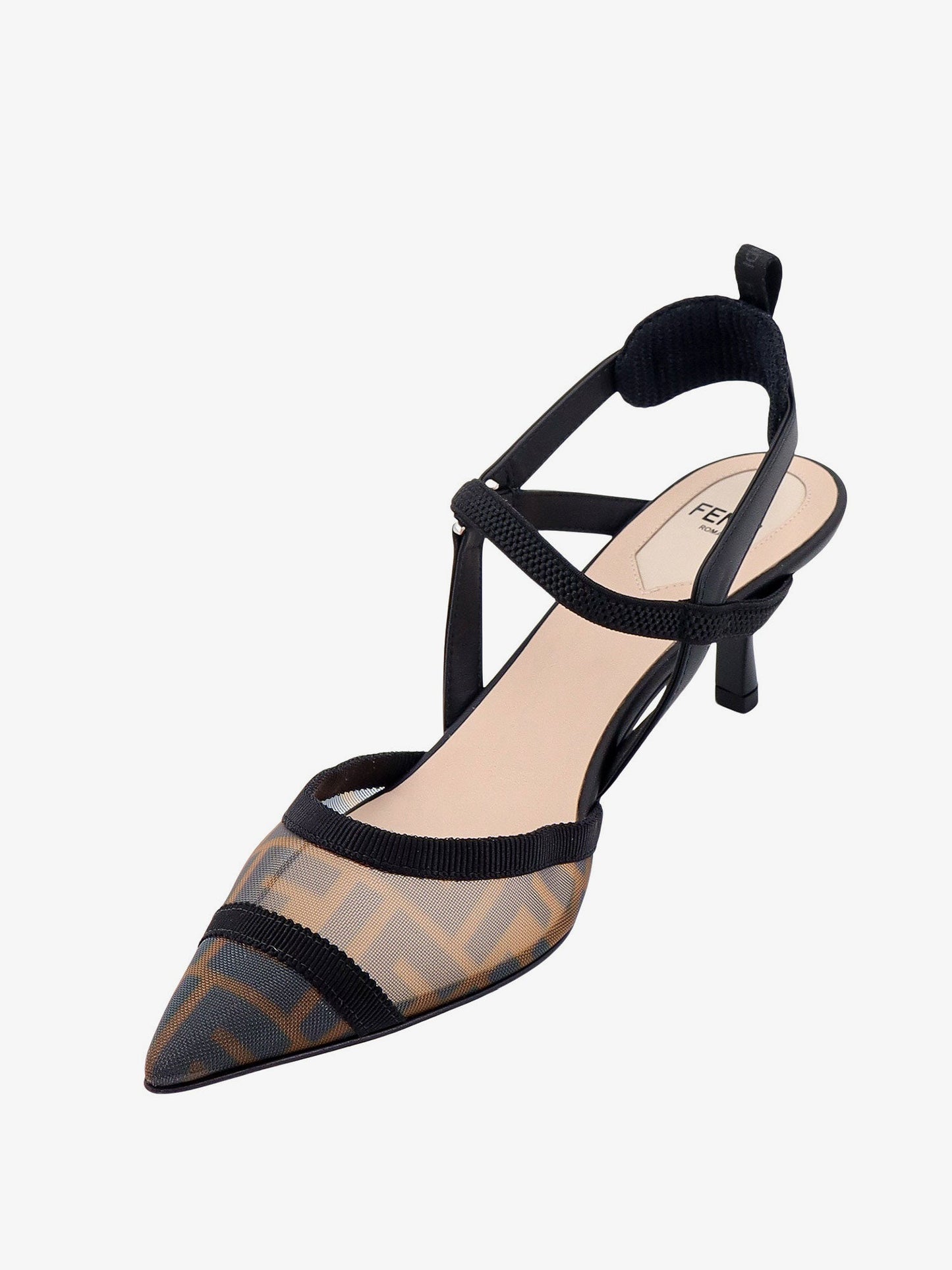Fendi Colibrì Leather And Mesh Slingback With Ff Motif