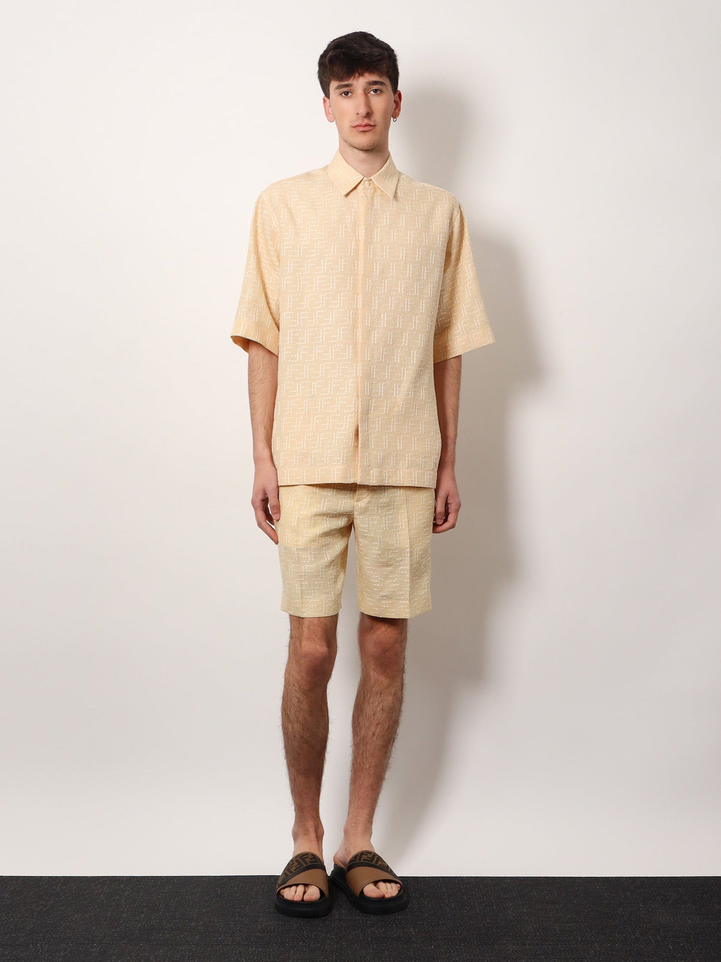 Fendi Jacquard Linen And Cotton Bermuda Shorts With All Over Ff Motif