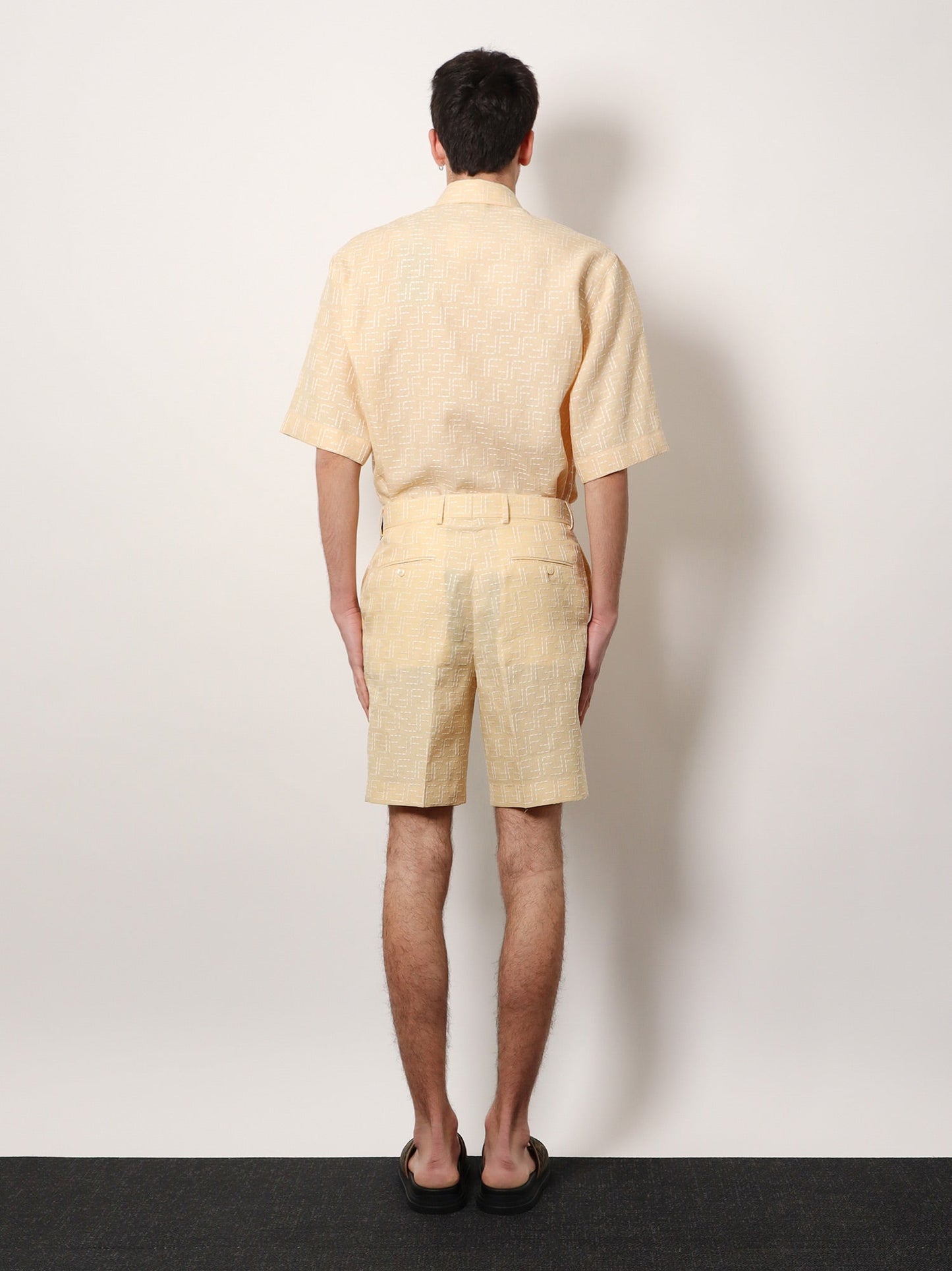 Fendi Jacquard Linen And Cotton Bermuda Shorts With All Over Ff Motif