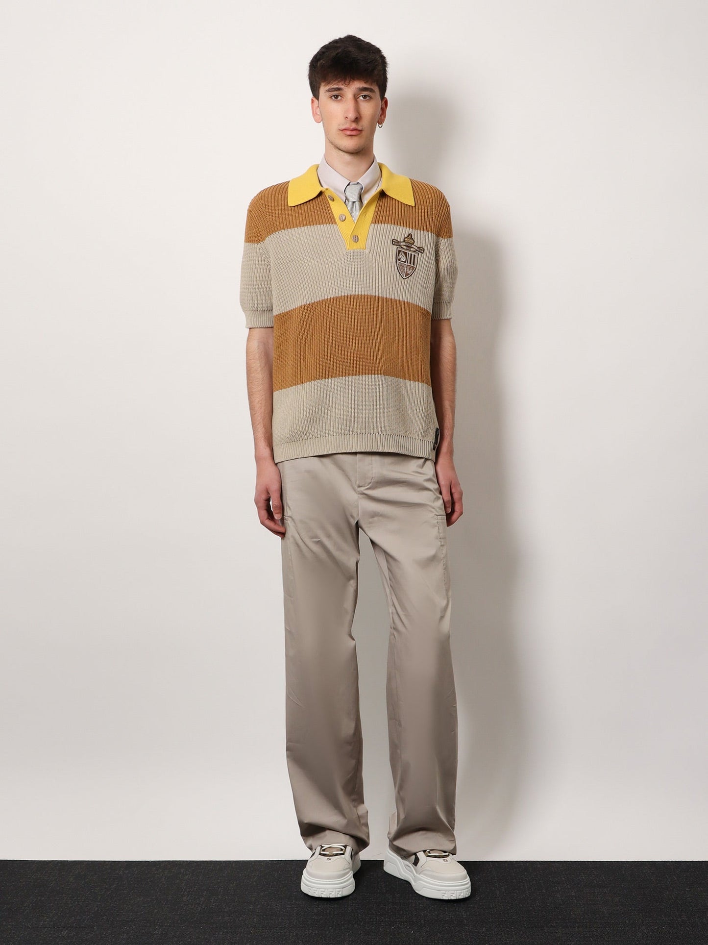 Fendi Striped Cotton Polo Shirt With Fendi Club Coat Of Arms