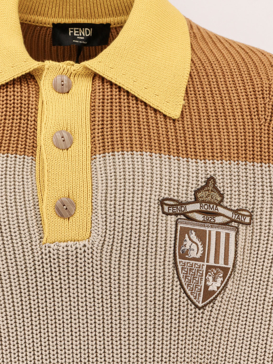 Fendi Striped Cotton Polo Shirt With Fendi Club Coat Of Arms