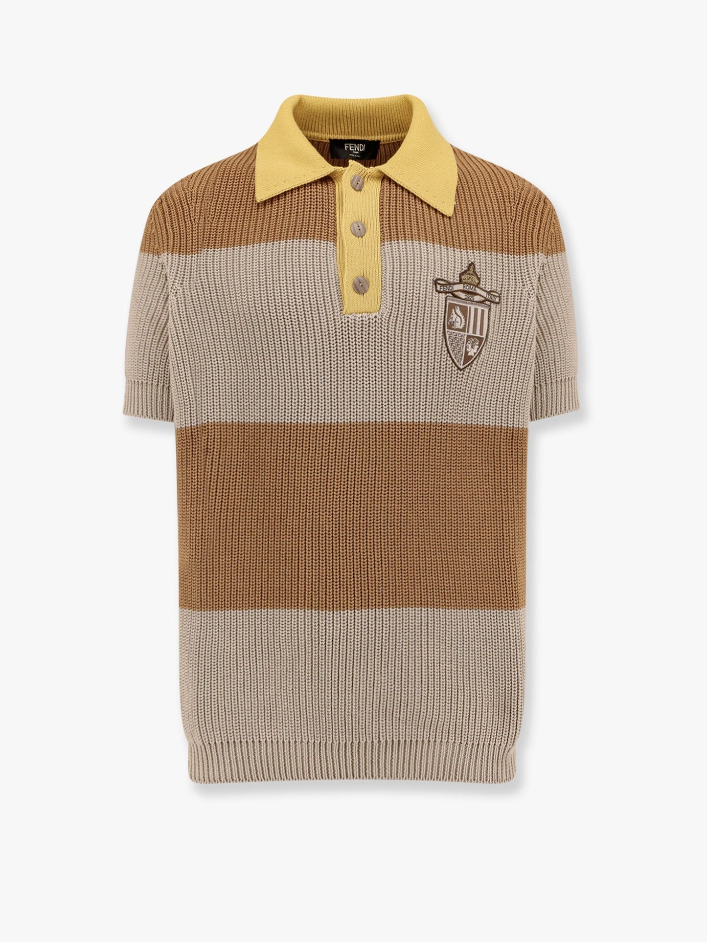 Fendi Striped Cotton Polo Shirt With Fendi Club Coat Of Arms