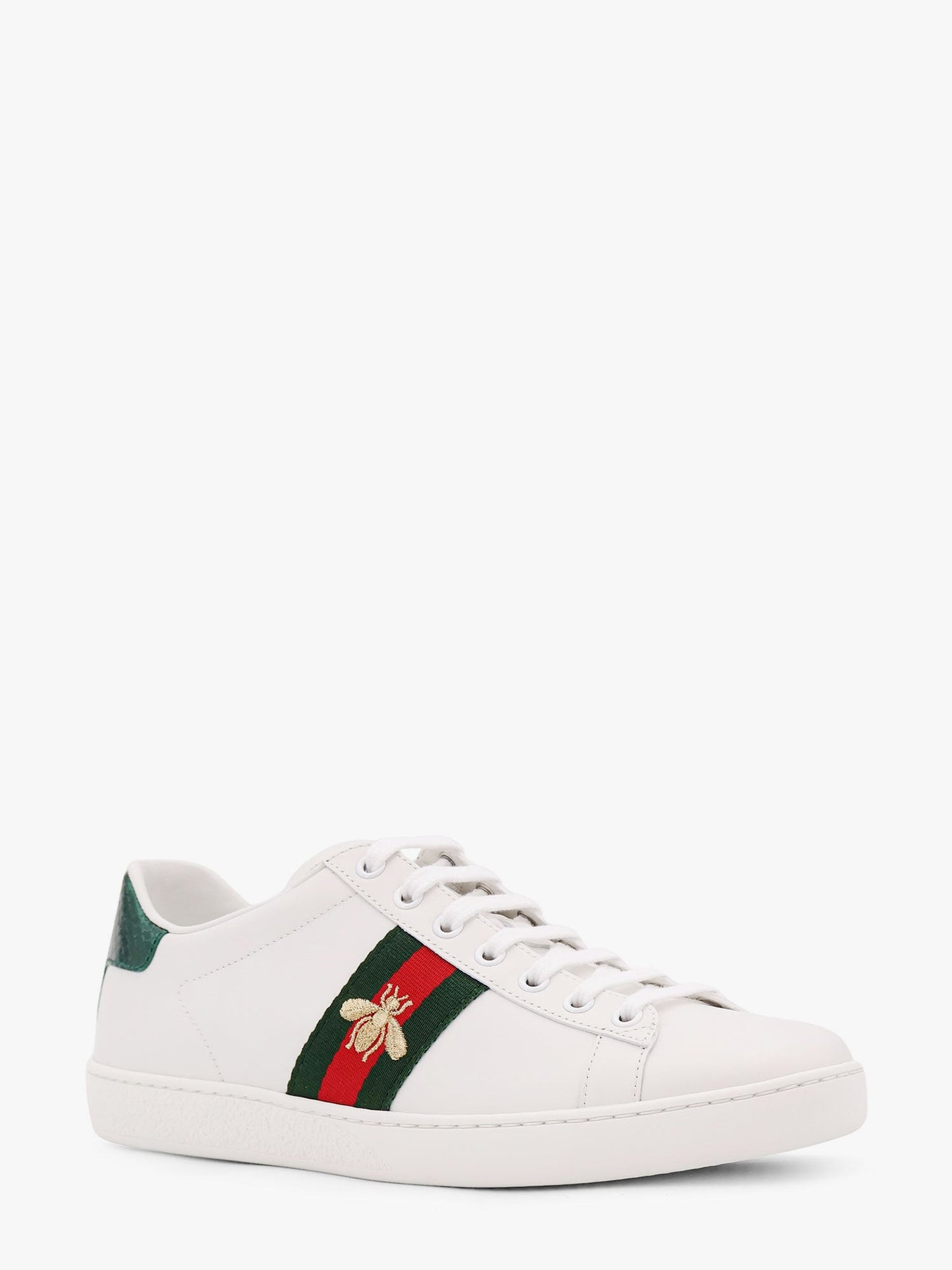 Gucci Ace Low Top Leather Sneakers With Iconic Web Band