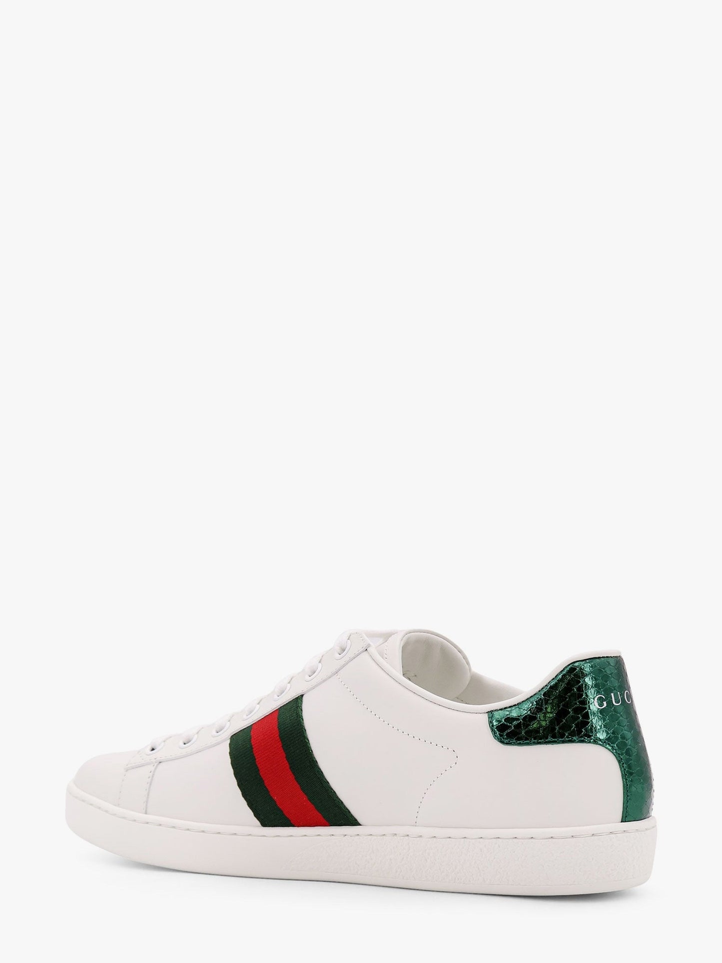 Gucci Ace Low Top Leather Sneakers With Iconic Web Band